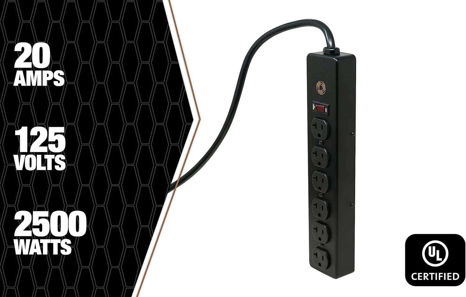 Southwire 5122 20 Amp Rated, 6 Outlet all Metal Power Strip with NEMA 5-20 P&R, 15-foot 12/3 Cord Black 15 ft 6-Outlet 20 Amp - Image 4