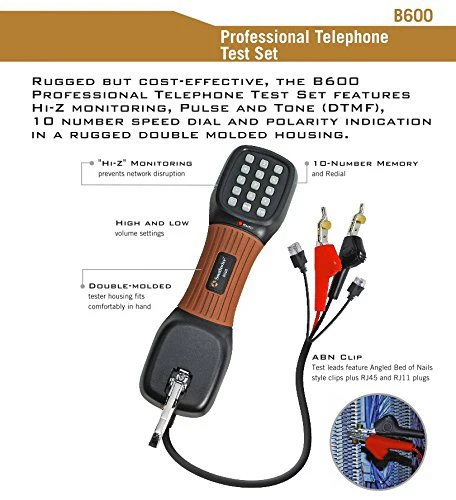 Southwire Tools & Equipment B600 Professional Telephone Test Set with ABN Clips - Image 6