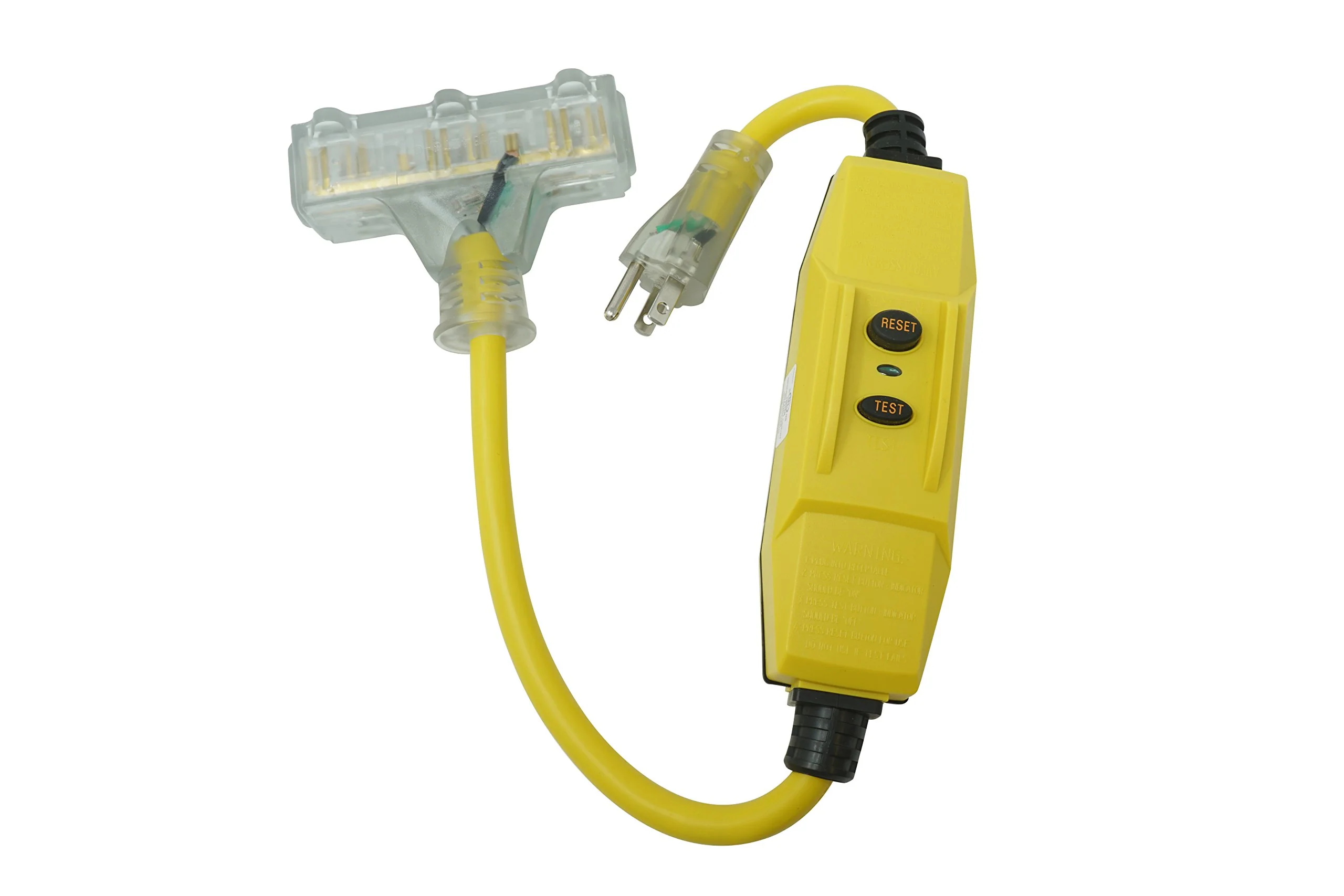 Southwire 26020008-6 12/3 Gauge Shockshield GFCI Protected In-line Tri-Cord Set with 3-Outlets; 2-Feet; 15-Amp