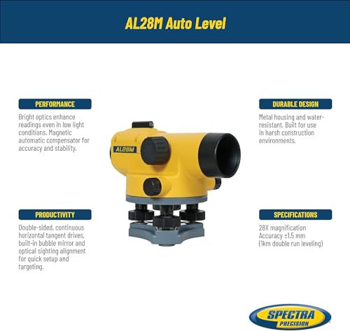 Spectra Precision Auto Level with Magnetic Dampened Compensator, 28x Magnification, Horizontal Tangent Drives, Stadia Lines for Distance Measurement, Water Resistant - Image 2
