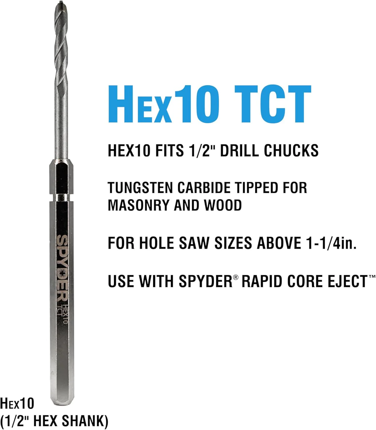 Spyder Hex10 1/2-inch Quick Change Hole Saw Arbor and TCT Pilot Bit Assemby for Cement and Masonry - Image 2
