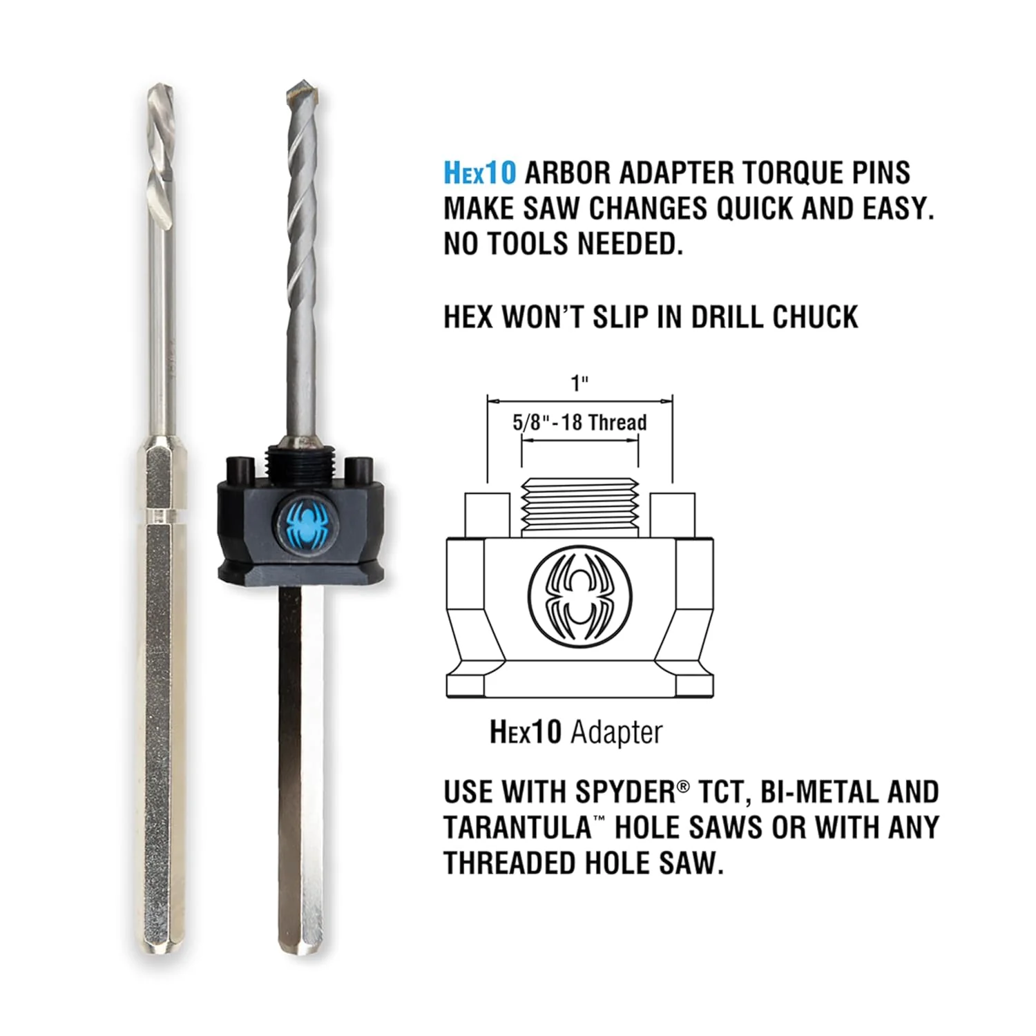 Spyder 600648P Hex8 3/8" HSS Quick Change Hole Saw Arbor Pilot Bit Rapid Core Eject - Image 3