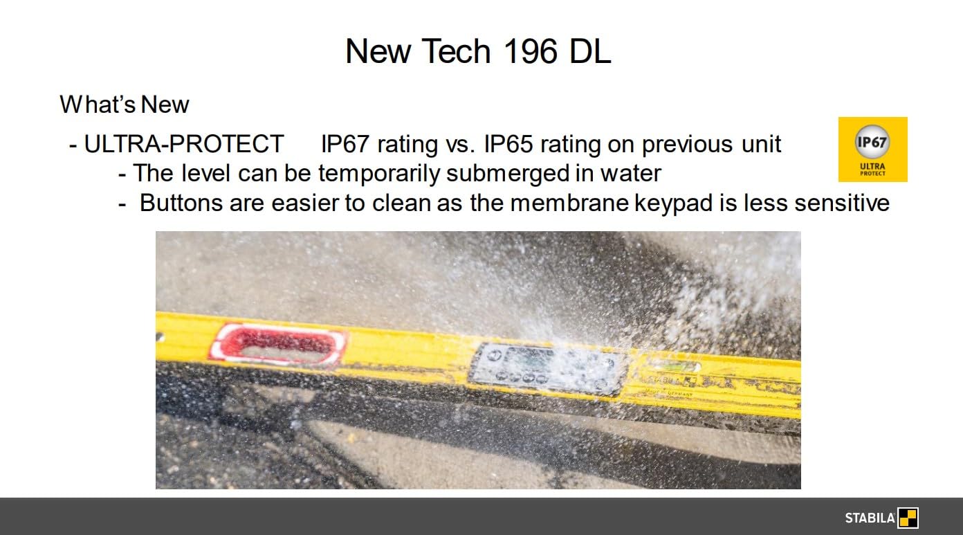 STABILA 48 In. 196 DL IP67 Digital Tech Level with Case, Yellow - Image 5