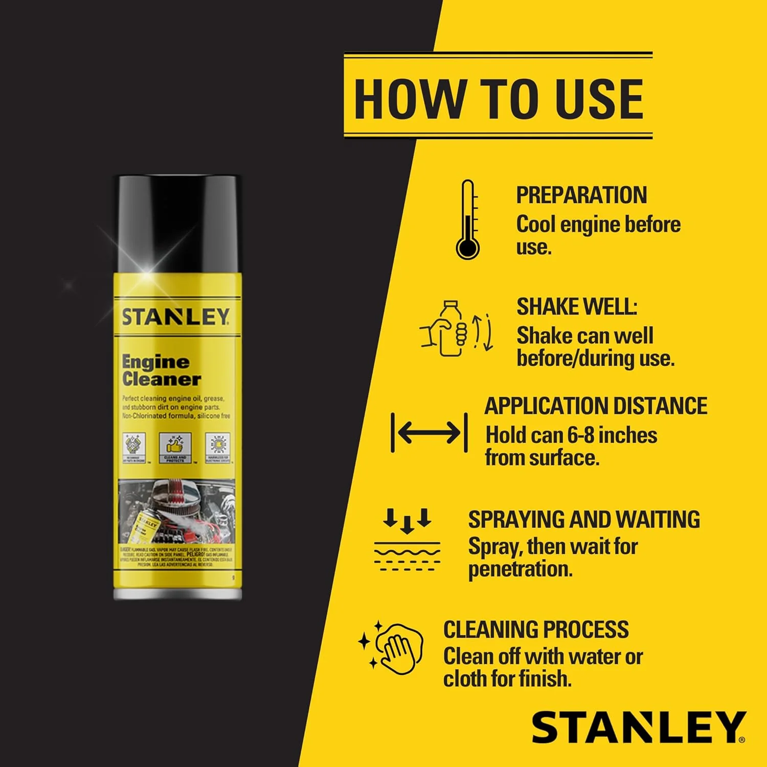 STANLEY AP 92 Engine Cleaner Spray, 12x12 Fl. oz., Automotive Degreaser Spray, Use for Tight Spaces, Non-corrosive (Pack of 12) - Image 2