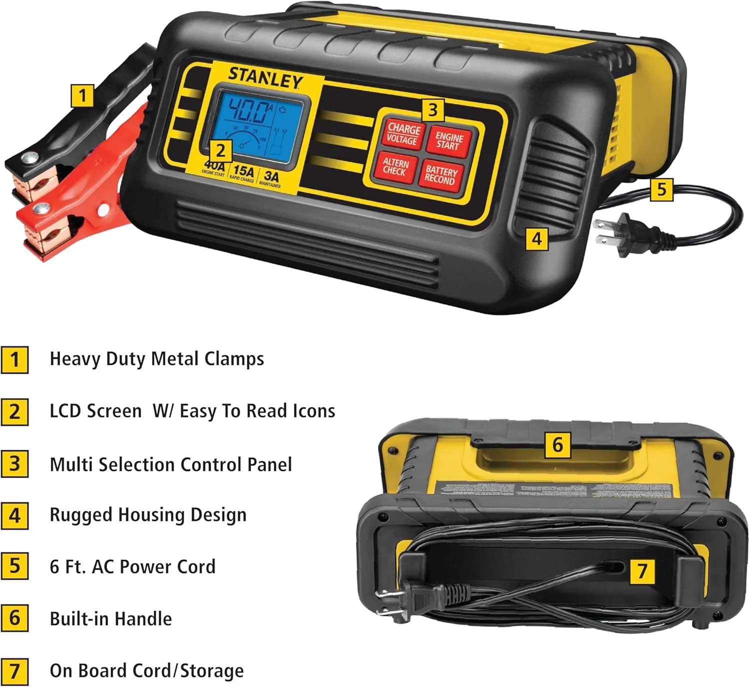 STANLEY BC40BS 40 Amp High Frequency Battery Charger with Engine Start and Patented Voltage and Alternator Check - Image 7