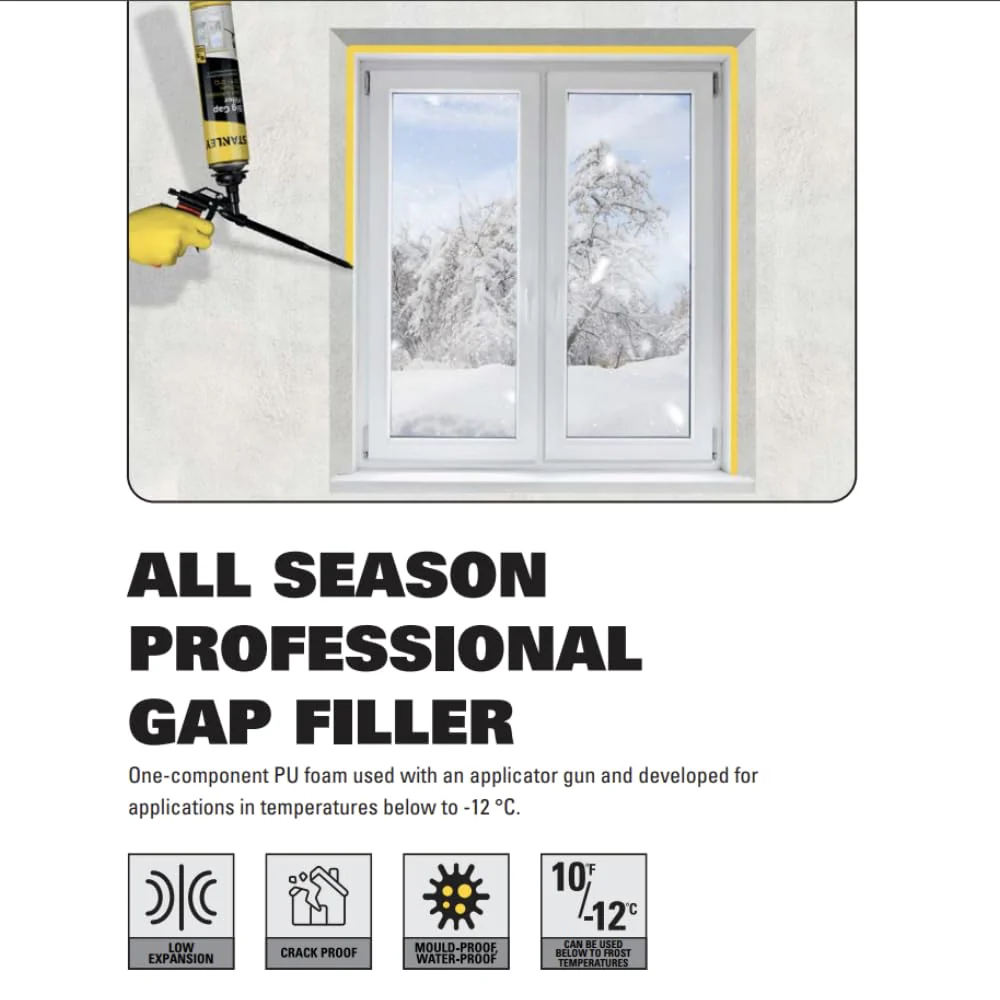 STANLEY SXPF3036-01 F 948P All Season Pro Gap Filler - Window & Door Filler in 10F˚, Expanding Polyurethane Sealant for Gaps & Cracks | Gun Use, Gun NOT Included | 24 Oz (Pack of 1) - Image 2