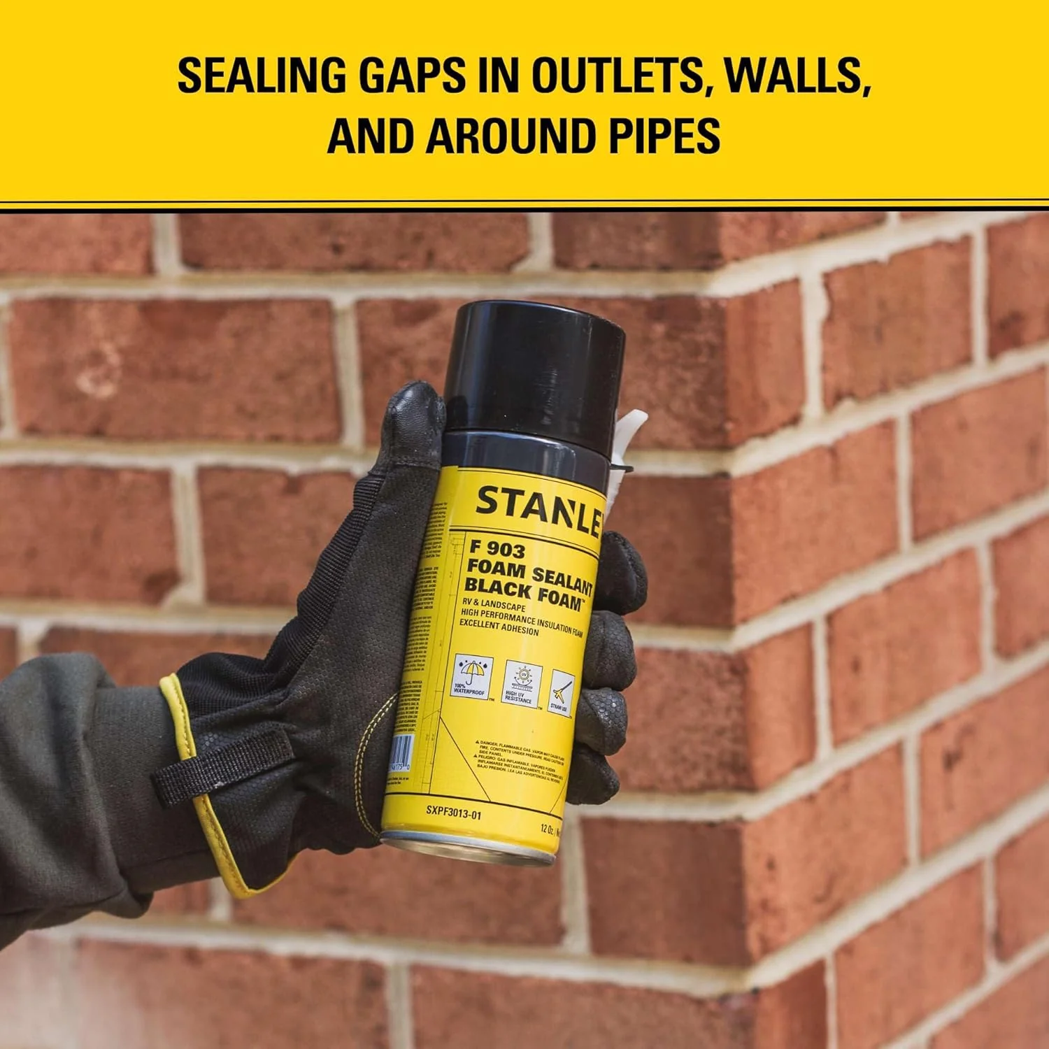 Stanley F903 Black Spray Foam Sealant, 12 oz, Waterproof Expanding Polyurethane Foam for RV, Pond, Waterfall, Landscape & Automotive Applications, UV Resistant, Gap Filler Foam (Pack of 1) - Image 3
