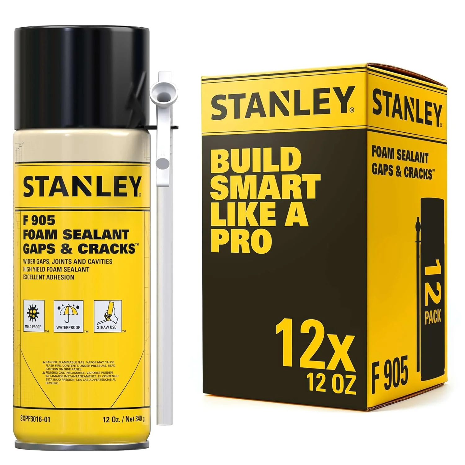 STANLEY F905 Gaps & Cracks Sealant – Polyurethane Spray Foam Insulation, 12 Oz. (Pack of 12) - Image 2