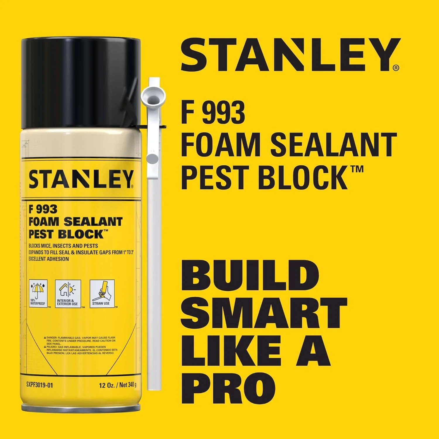 Stanley F993 Expanding Foam Sealant Spray, Gaps & Cracks Filler, PestBlocker for Indoor/Outdoor Use, Paintable, Waterproof, Polyurethane Insulation Foam with Straw Applicator, 12 oz (Pack of 2) - Image 2