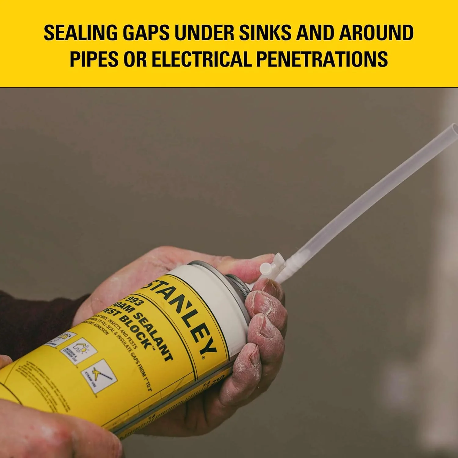 Stanley F993 Expanding Foam Sealant Spray, Gaps & Cracks Filler, PestBlocker for Indoor/Outdoor Use, Paintable, Waterproof, Polyurethane Insulation Foam with Straw Applicator, 12 oz (Pack of 2) - Image 4