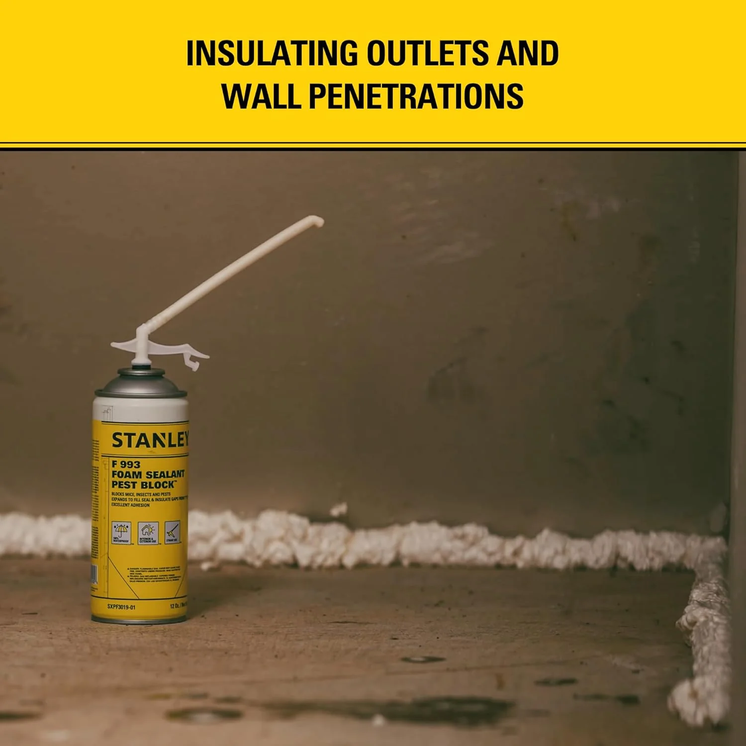 Stanley F993 Expanding Foam Sealant Spray, Gaps & Cracks Filler, PestBlocker for Indoor/Outdoor Use, Paintable, Waterproof, Polyurethane Insulation Foam with Straw Applicator, 12 oz (Pack of 2) - Image 7