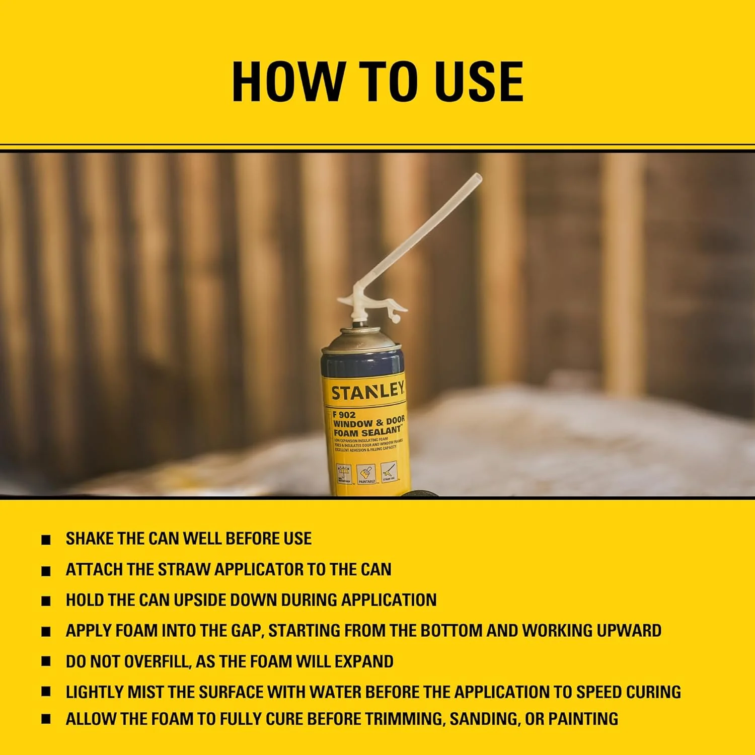 Stanley F993 Expanding Foam Sealant Spray, Gaps & Cracks Filler, PestBlocker for Indoor/Outdoor Use, Paintable, Waterproof, Polyurethane Insulation Foam with Straw Applicator, 12 oz (Pack of 2) - Image 9