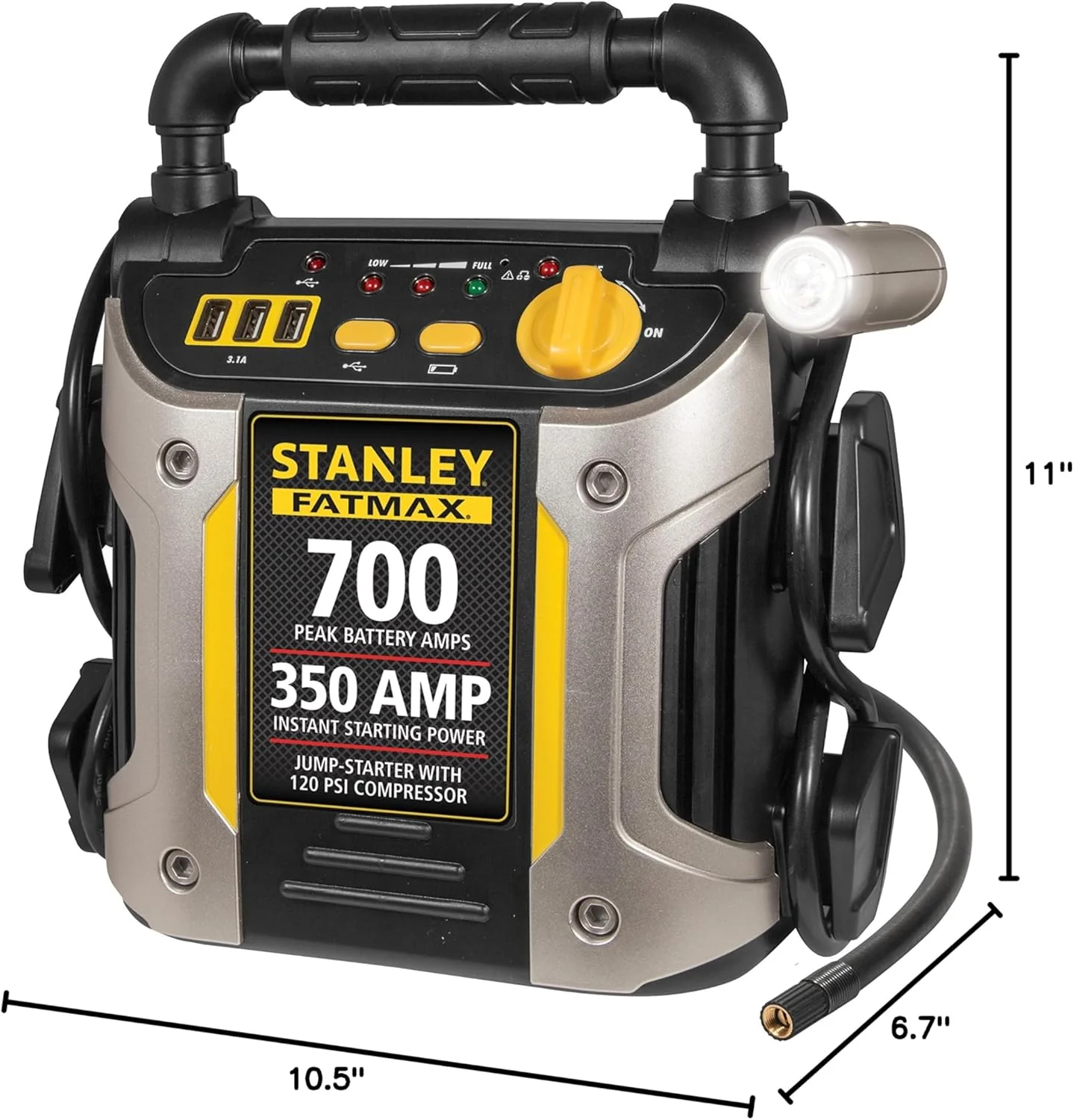 Stanley FATMAX J7CS Portable Power Station Jump Starter 700 Peak Amp Battery Booster, 120 PSI Air Compressor, 3.1A USB Ports, Battery Clamps - Image 10