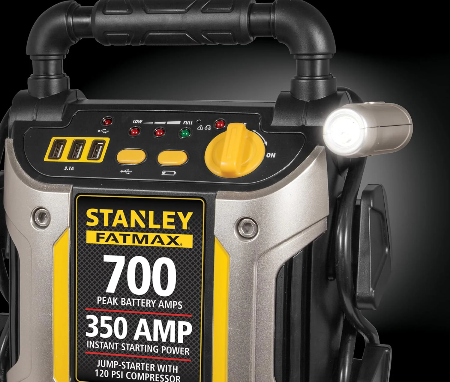 Stanley FATMAX J7CS Portable Power Station Jump Starter 700 Peak Amp Battery Booster, 120 PSI Air Compressor, 3.1A USB Ports, Battery Clamps - Image 7