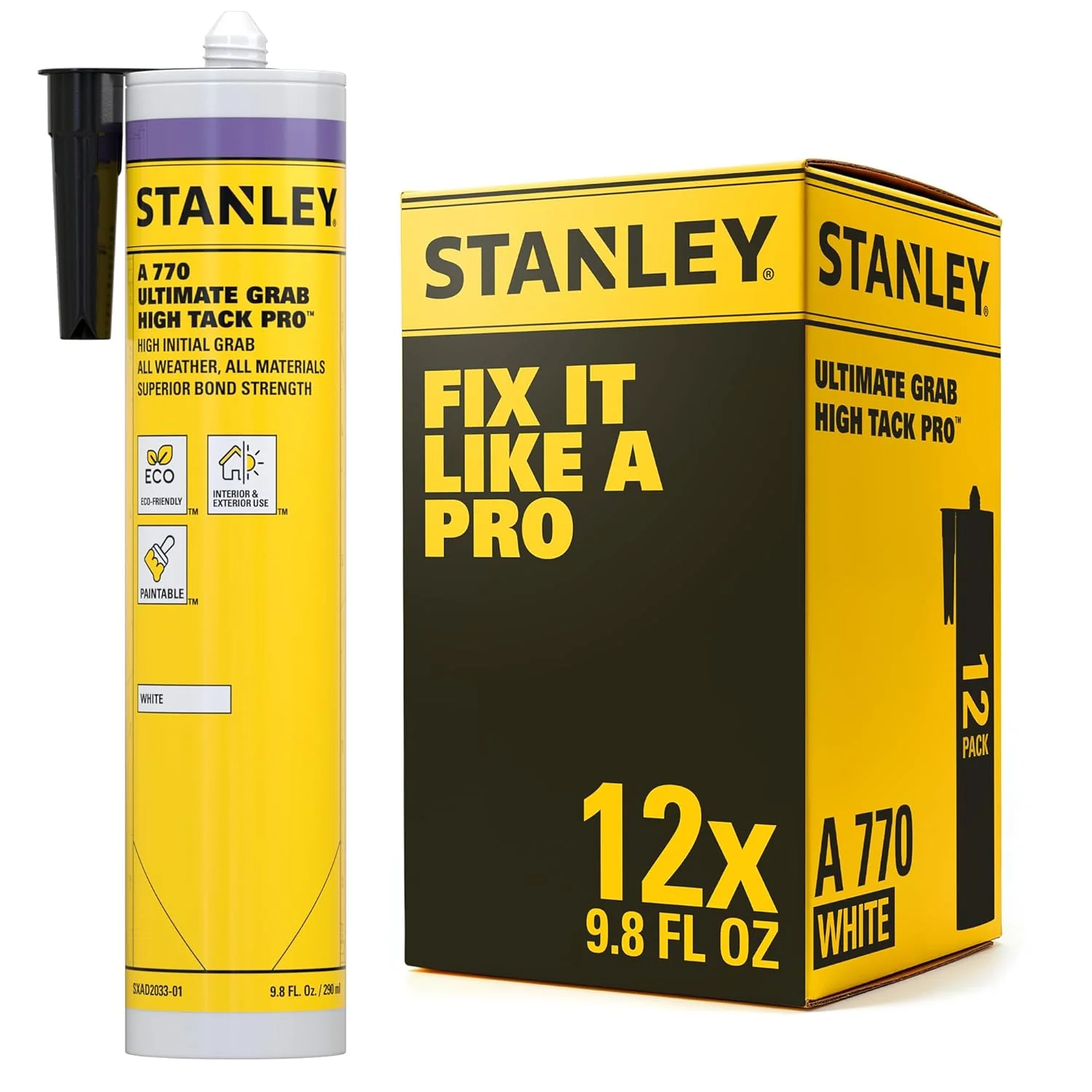 STANLEY High Tack Grab Adhesive Caulk - Hybrid Polymer and Bonding, 9.8 oz (Pack of 12) - Image 2
