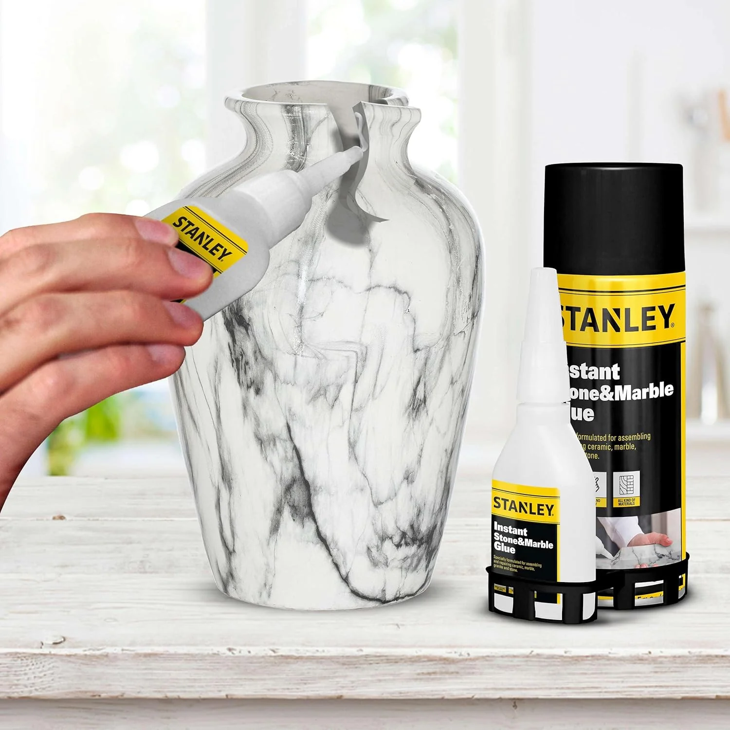 STANLEY Instant Stone & Marble Glue, 3.4 oz - 13.5 fl oz, CA Adhesive with Activator, Cyanoacrylate Bonding Spray for Tile and Craft, Granite, Quartz, Repair (Pack of 1) - Image 4