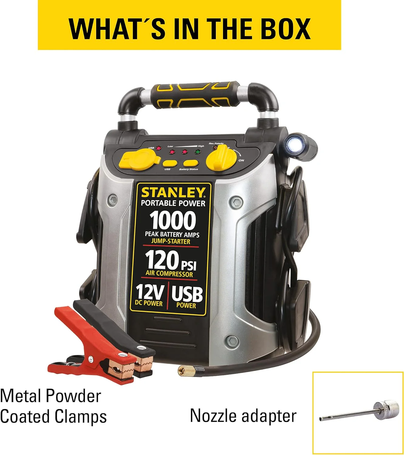 STANLEY J509 Portable Power Station Jump Starter 1000 Peak Amp Battery Booster, USB Port, Battery Clamps - Image 3