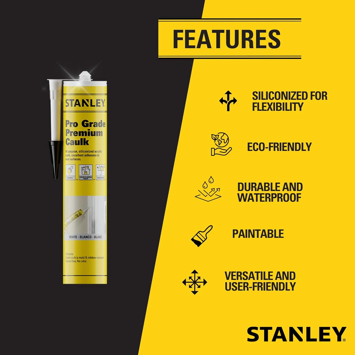 Stanley Premium Siliconized Caulk Acrylic Sealant, White, 10.1 oz. (Pack of 1) - Image 4
