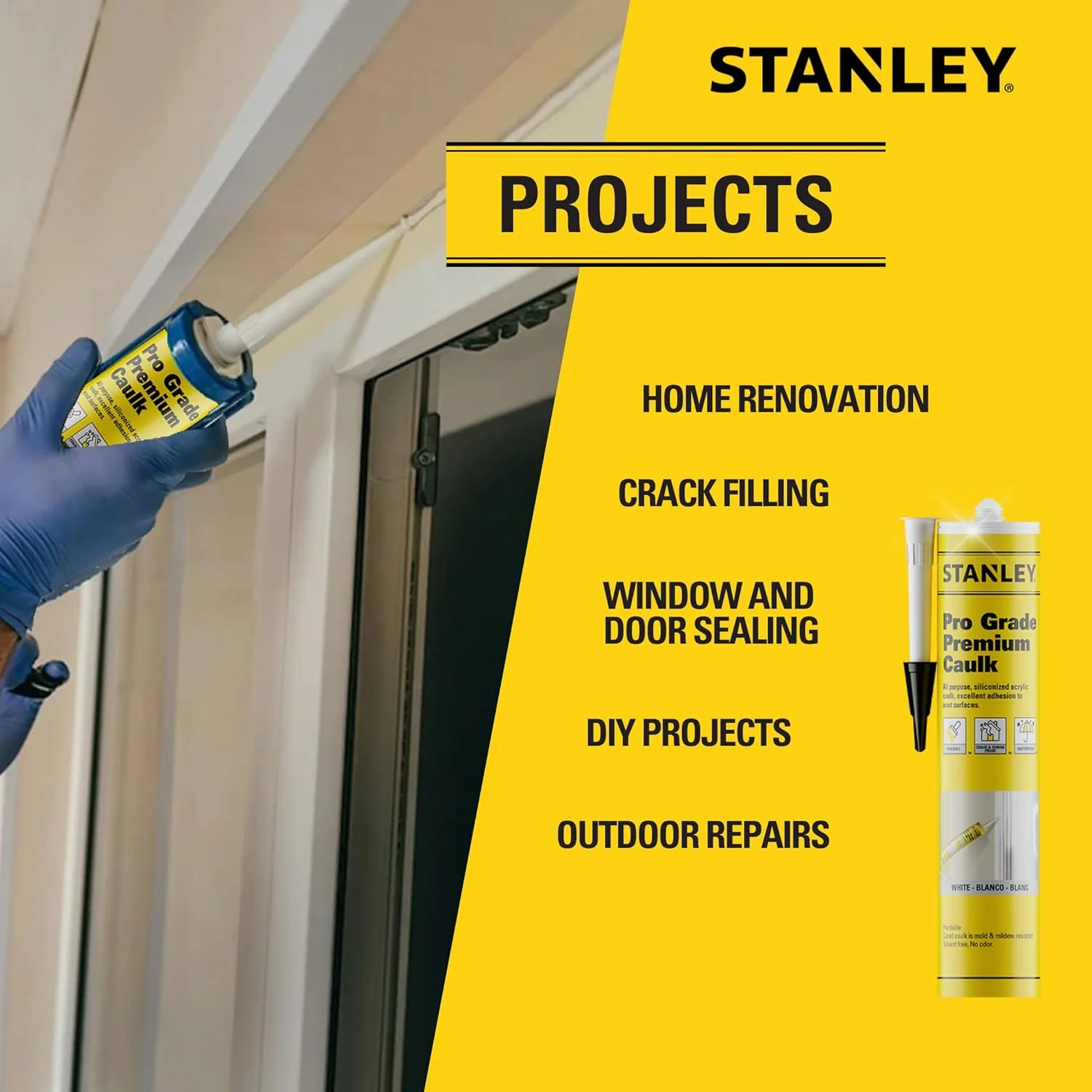 Stanley Premium Siliconized Caulk Acrylic Sealant, White, 10.1 oz. (Pack of 1) - Image 5