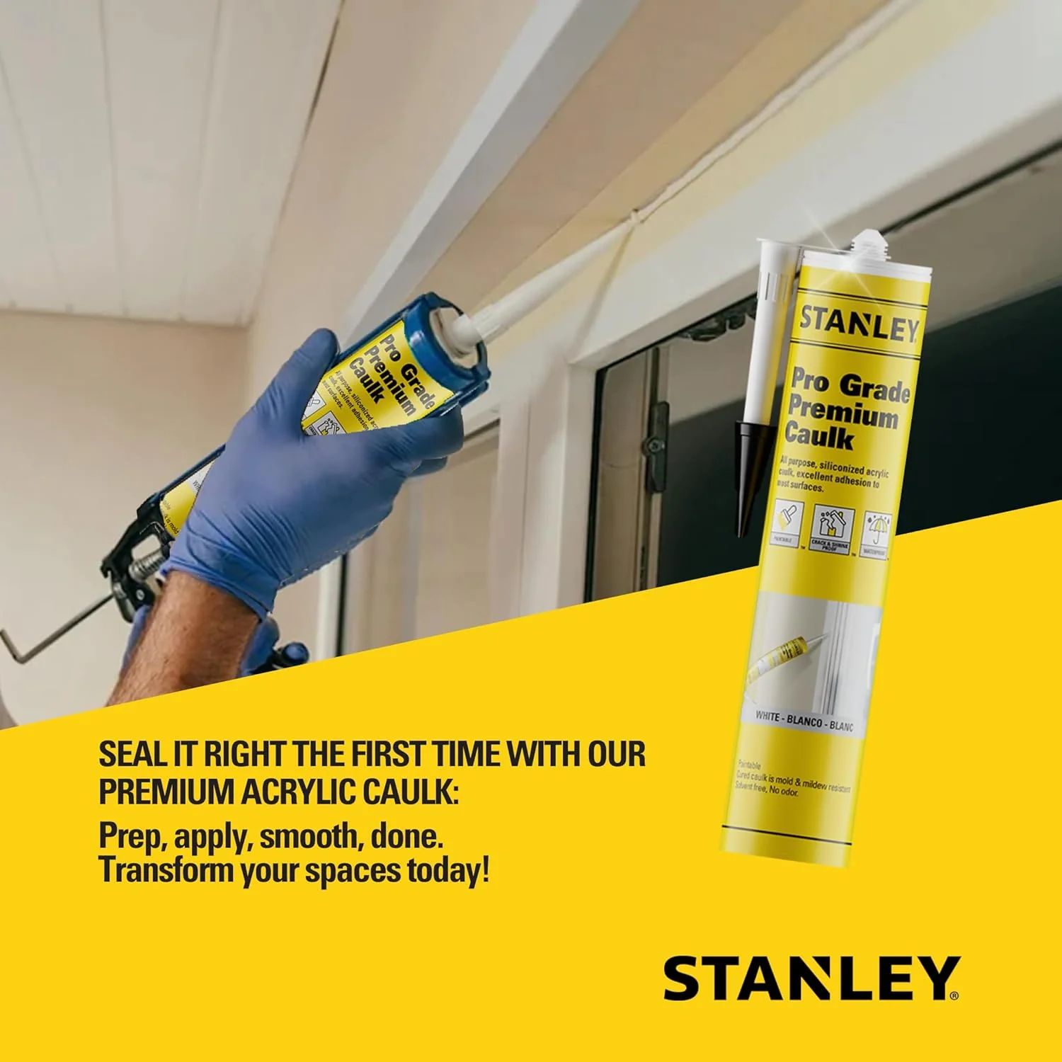 Stanley Premium Siliconized Caulk Acrylic Sealant, White, 10.1 oz. (Pack of 1) - Image 6