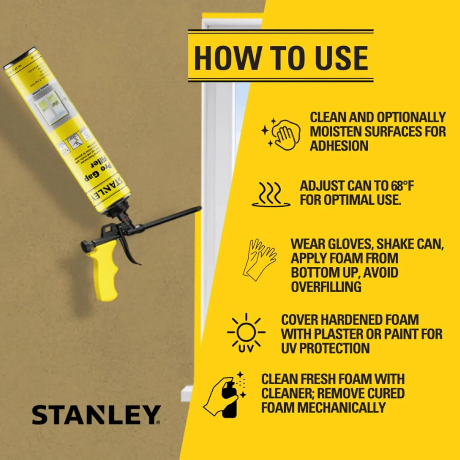 STANLEY Pro Gap Filler - Window & Door Filler, Gaps & Cracks, Expanding Spray Foam Sealant, Gun Not Included, 24 Oz (Pack of 1) - Image 5