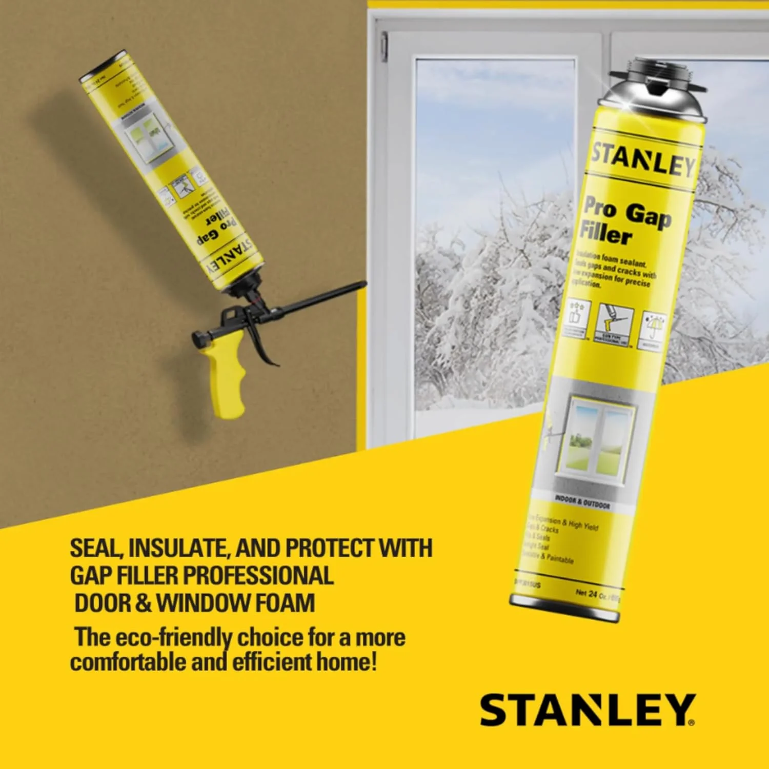 STANLEY Pro Gap Filler - Window & Door Filler, Gaps & Cracks, Expanding Spray Foam Sealant, Gun Not Included, 24 Oz (Pack of 1) - Image 7