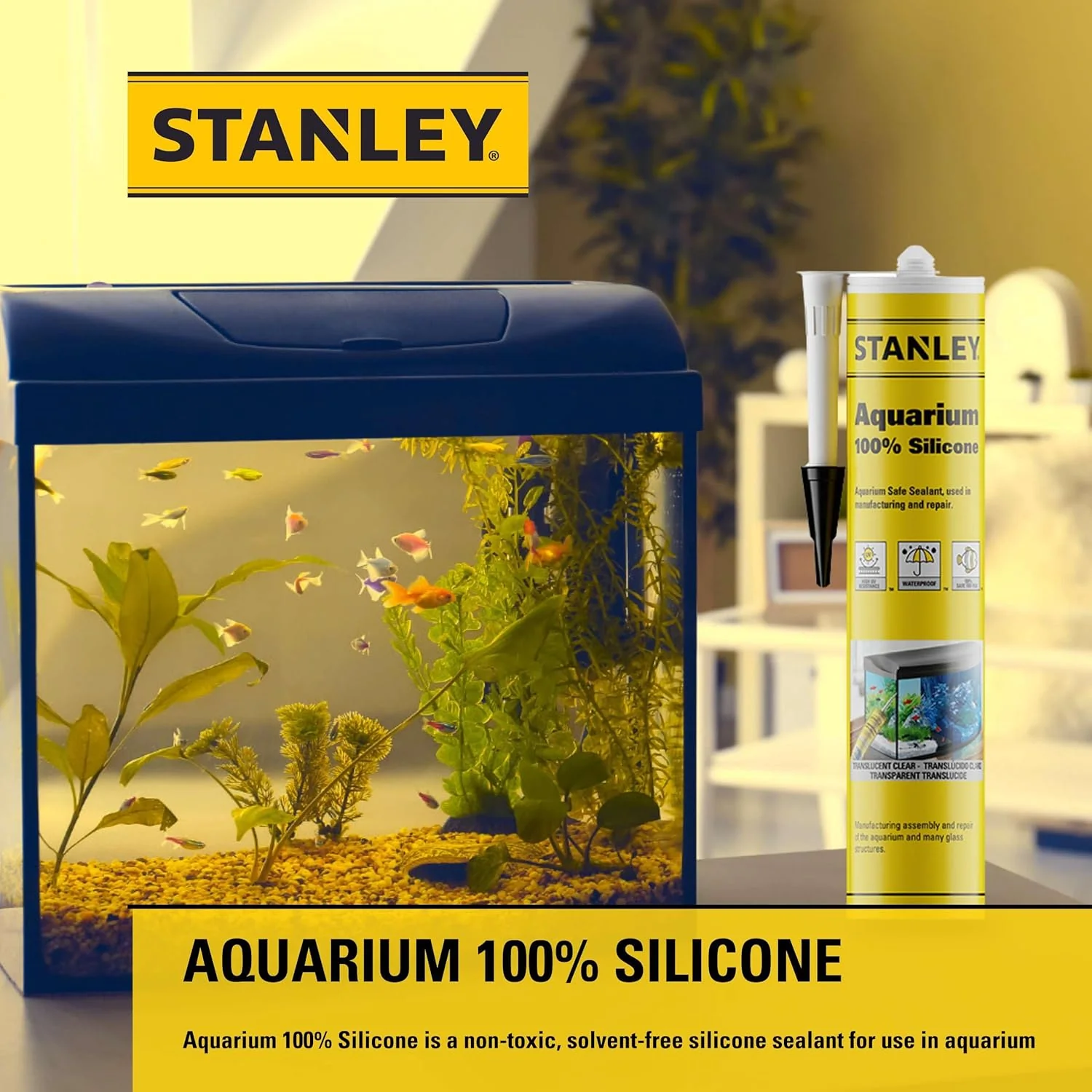 Stanley S420 Aquarium Silicone Sealant Clear, 10.1 Fl. Oz. Fish Tank Safe, Waterproof Bond to Glass, High Elasticity, Non-Toxic Aquarium Sealer for Freshwater & Saltwater (Pack of 1) - Image 2