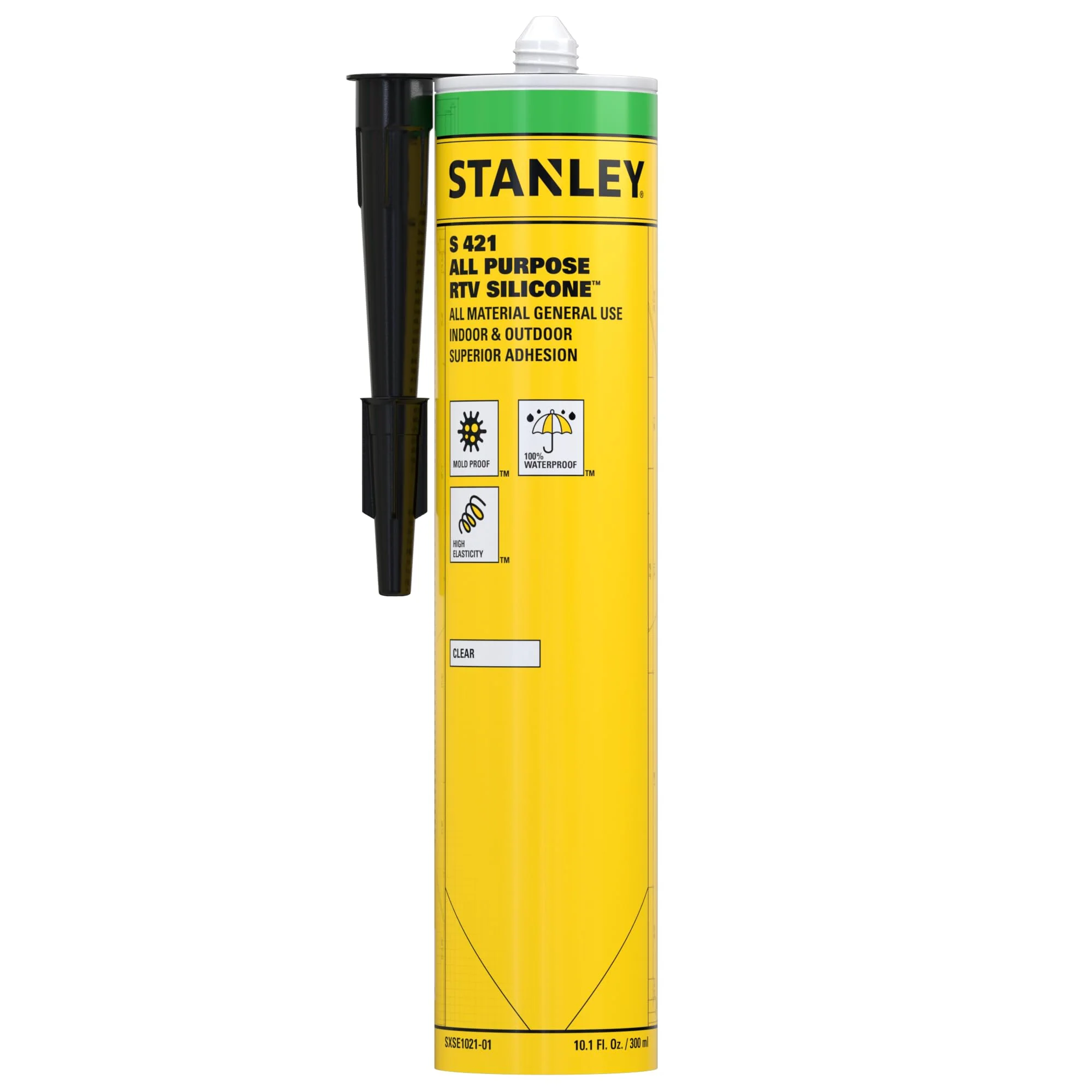 Stanley S421 All-Purpose RTV Silicone Sealant, 100% Waterproof Clear Caulk, Industrial-Grade Silicone for Kitchen, Bathroom, Shower, Window, Door, Indoor & Outdoor Use, 10.1 oz (Pack of 1)