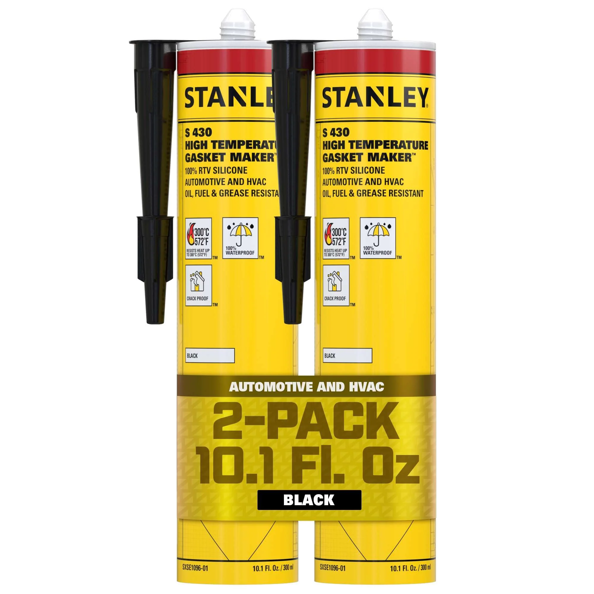 Stanley S430 High-Temp RTV Silicone Gasket Maker, Oil, Vibration and Heat Resistant Black Silicone Sealant for Automotive Valve Covers and Engine Parts, 10.1 fl.oz. (Pack of 2)