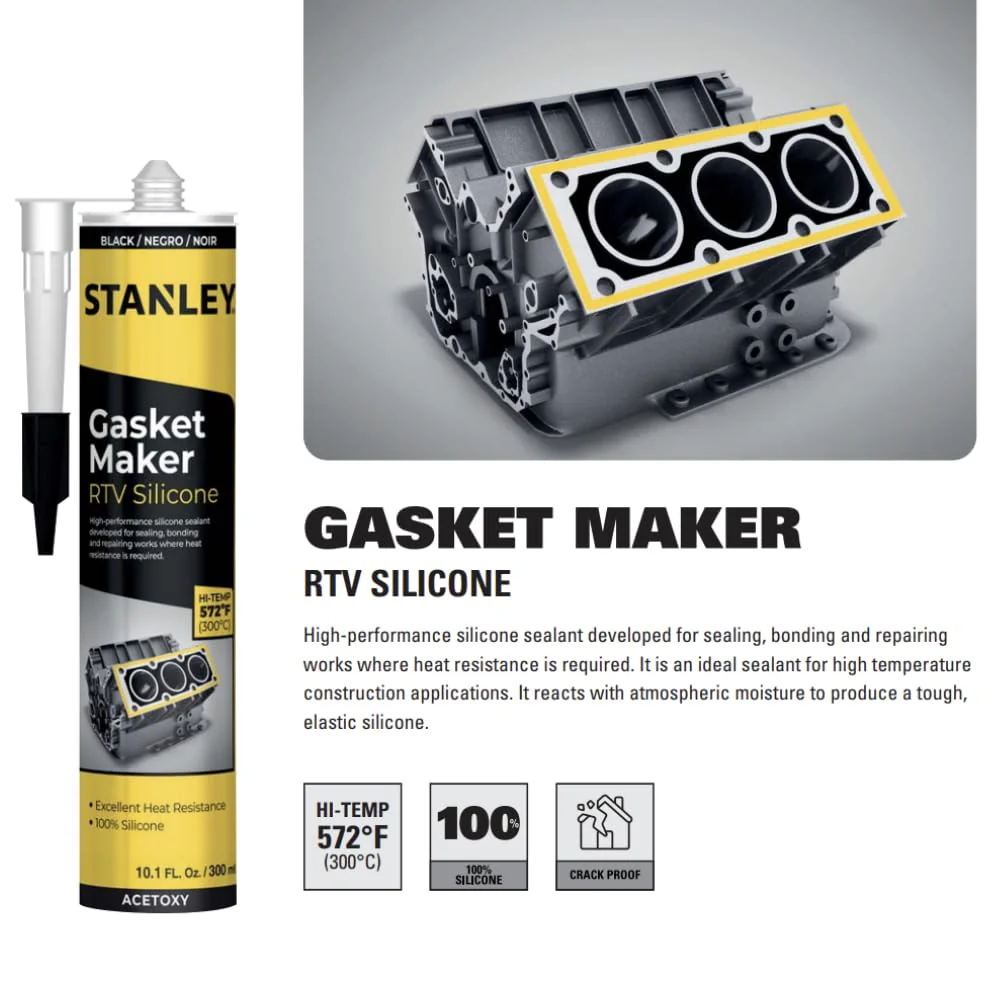 Stanley S430 High-Temp RTV Silicone Gasket Maker, Oil, Vibration and Heat Resistant Black Silicone Sealant for Automotive Valve Covers and Engine Parts, 10.1 fl.oz. (Pack of 2) - Image 2