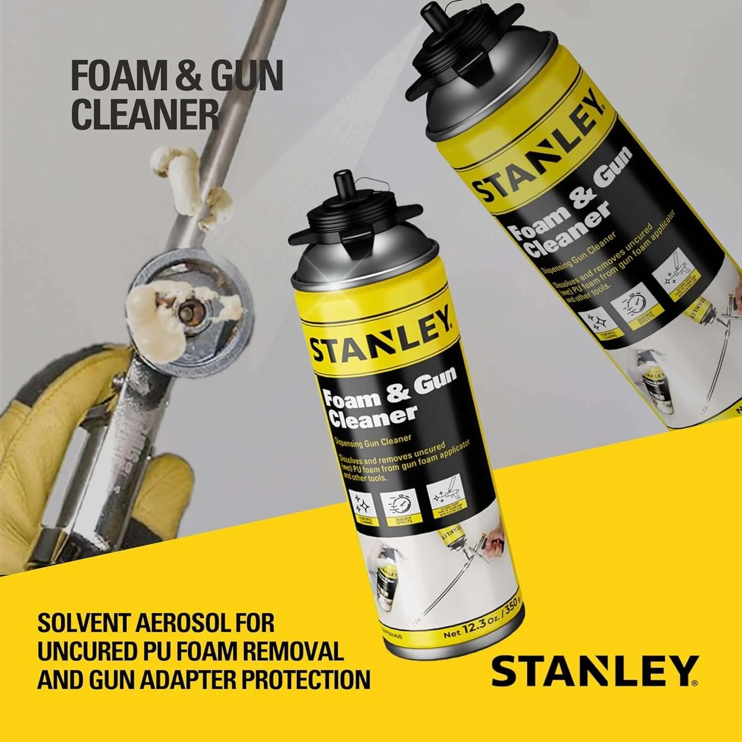 STANLEY Spray Foam Dispensing Gun Cleaner - Uncured Expanding Polyurethane Foam Dissolver - 12.3 oz, 1 Pack - Image 3