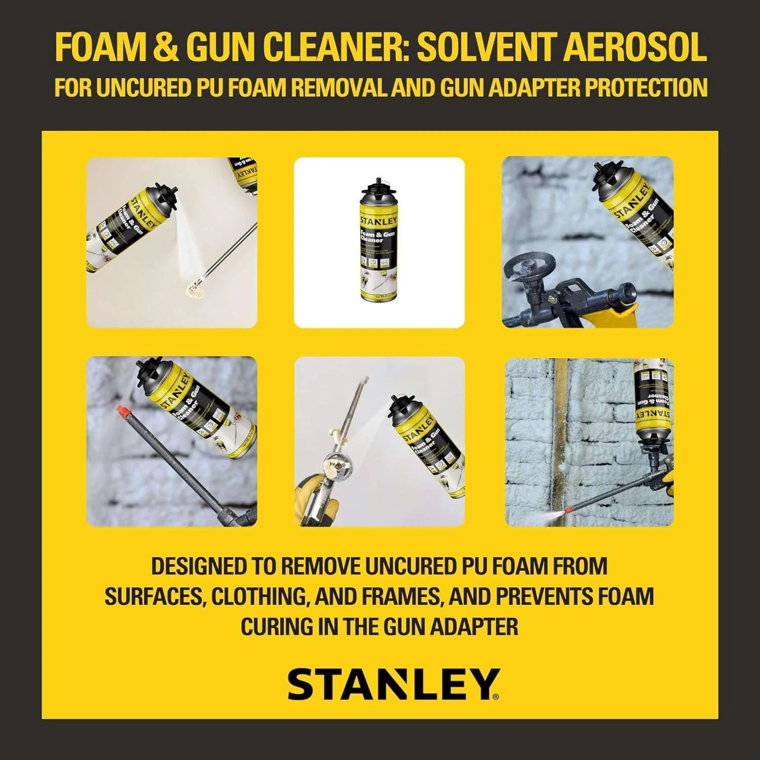 STANLEY Spray Foam Dispensing Gun Cleaner - Uncured Expanding Polyurethane Foam Dissolver - 12.3 oz, 1 Pack - Image 4