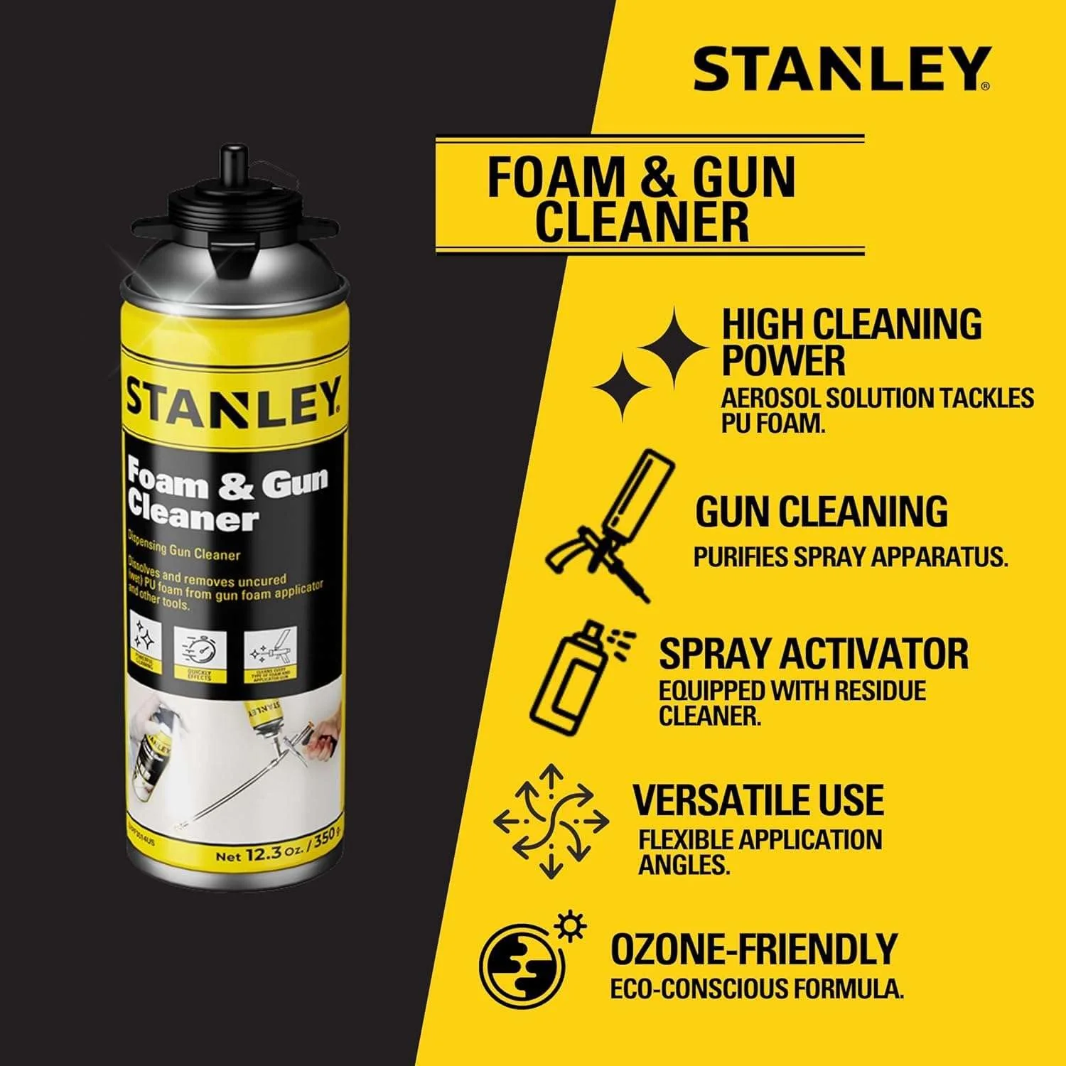 STANLEY Spray Foam Dispensing Gun Cleaner - Uncured Expanding Polyurethane Foam Dissolver - 12.3 oz, 1 Pack - Image 6
