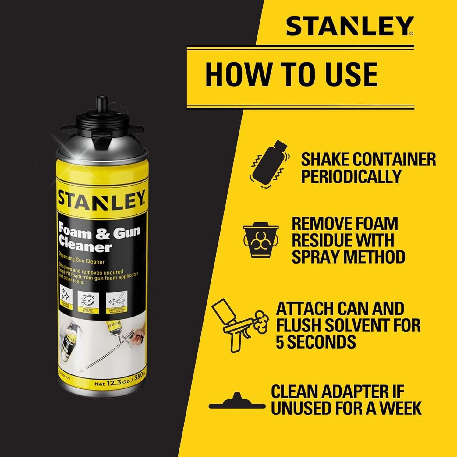 STANLEY Spray Foam Dispensing Gun Cleaner - Uncured Expanding Polyurethane Foam Dissolver - 12.3 oz, 12 Pack - Image 5