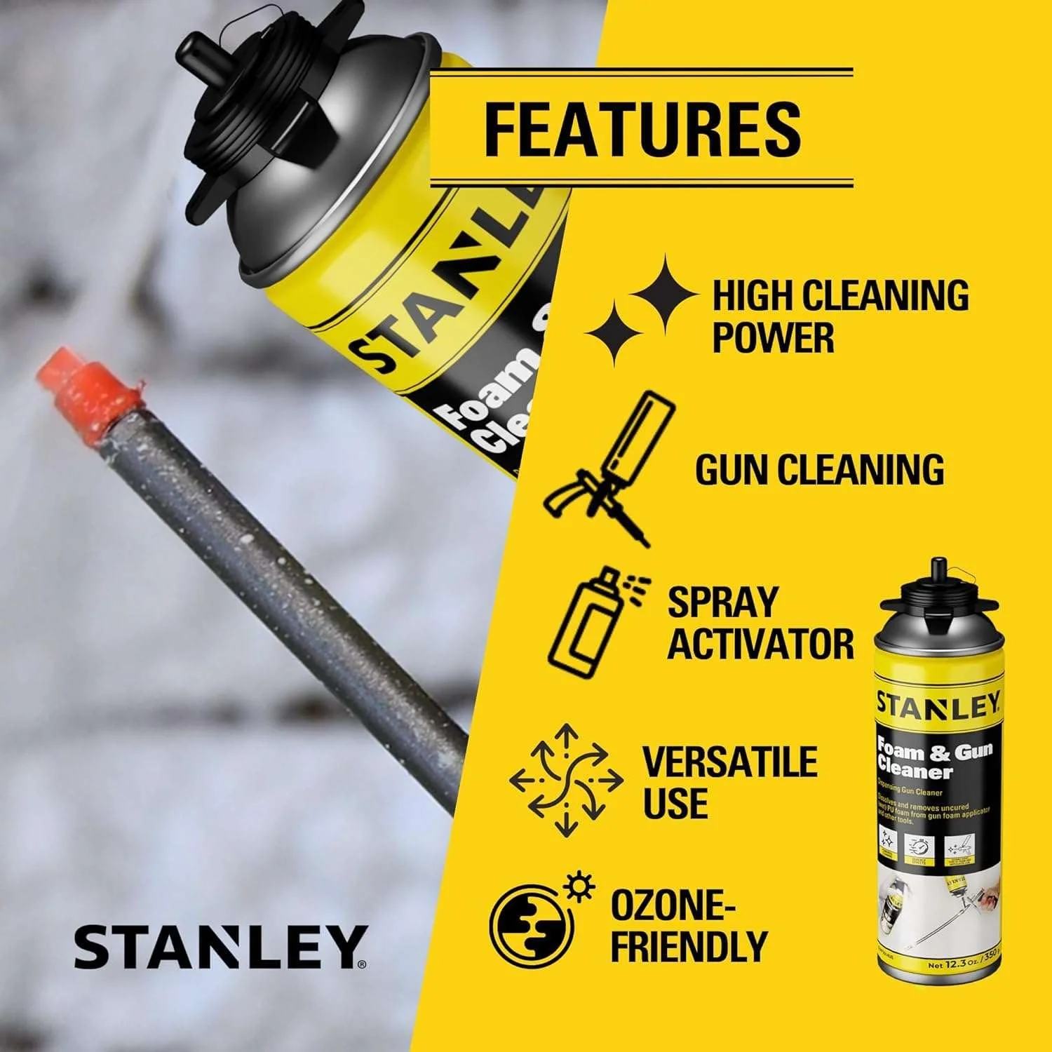 STANLEY Spray Foam Dispensing Gun Cleaner - Uncured Expanding Polyurethane Foam Dissolver - 12.3 oz, 12 Pack - Image 7