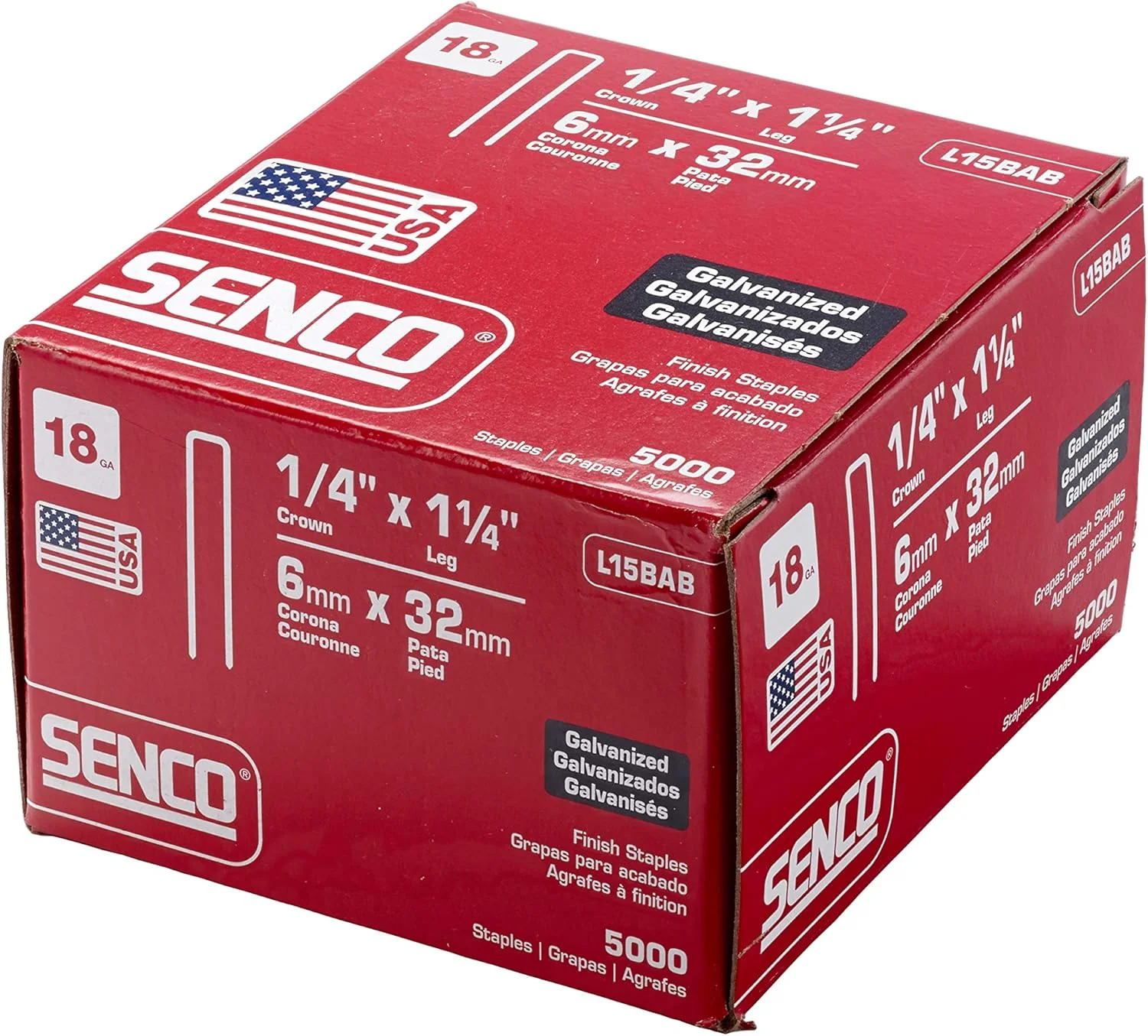 Senco Galvanized Steel Narrow Crown Finish Staples, 1-1/4" L x 1/4" W, 18 Gauge (5000 pk) - L15BAB - Image 4