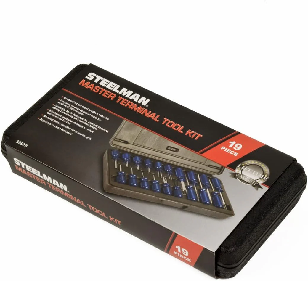 Steelman (95978) 19-Piece Master Terminal Tool Kit for Auto Techs, Removes Terminal Block Wires Without Damage, Includes: Tube, Flat, Fork Blade, Single Pin, Sheathing Ripper, & Others - Image 4