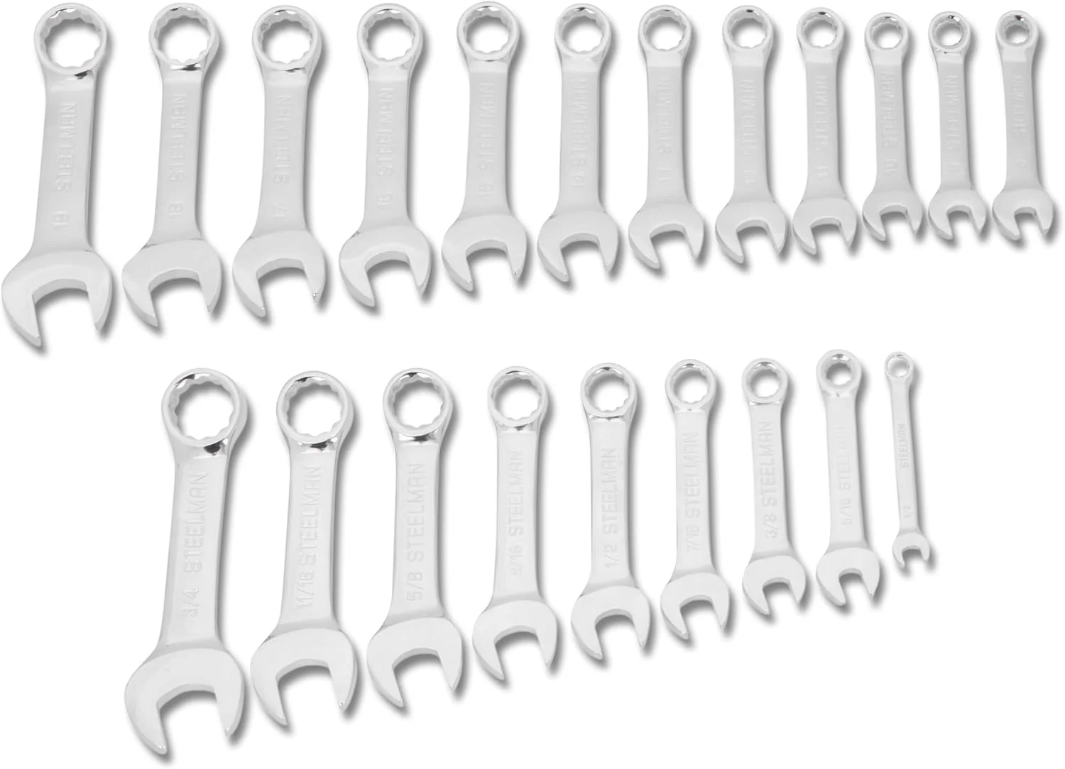 Steelman 82576 21-Piece Stubby Combination Wrench Set with Storage Roll, Metric & SAE, 12-Point, 1/4-3/4" and 8-19mm - Image 2