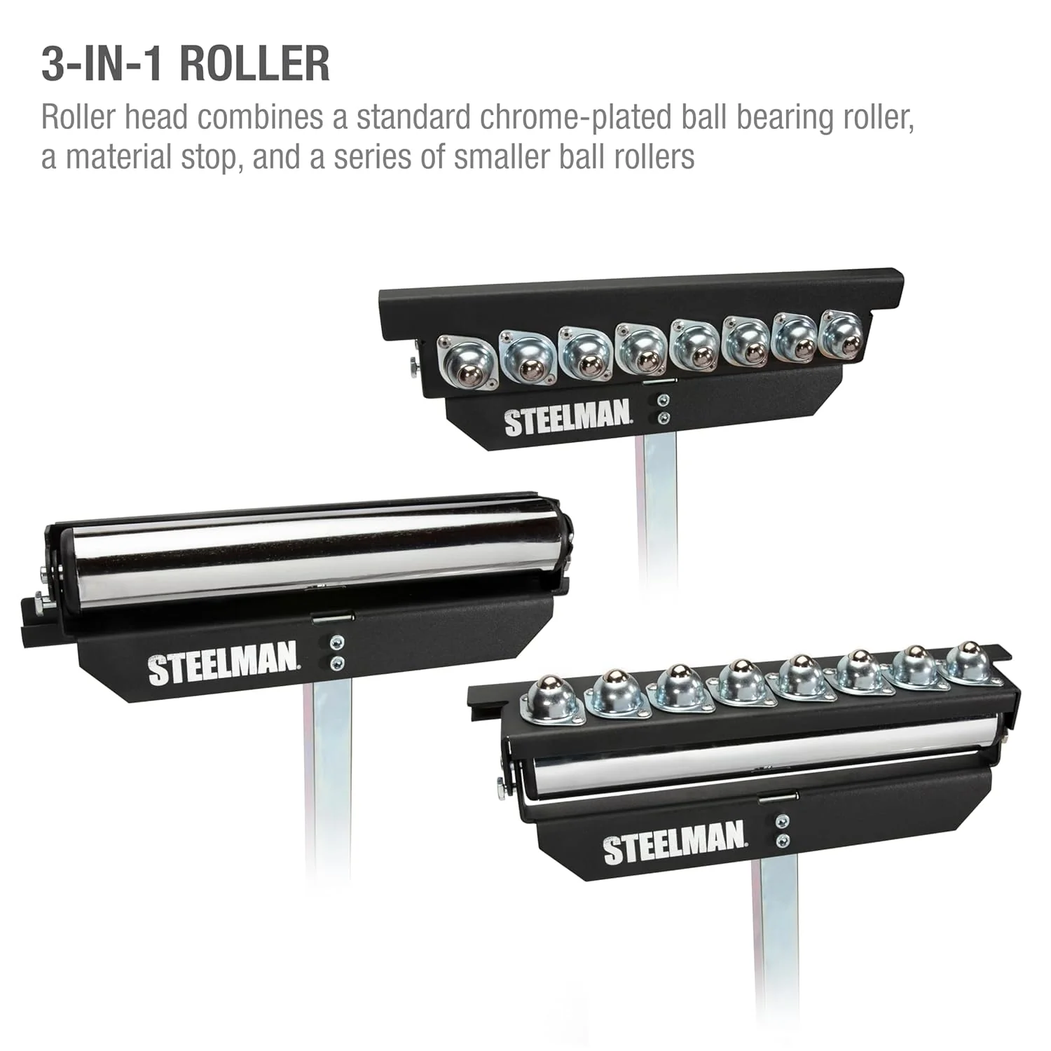 Steelman 67109 3-in-1 Material Support Roller Stand, Can Convert Between Material Stop, Single Roller, or Multi-Ball Head, Powder-Coated Steel, 150-pound Capacity - Image 3