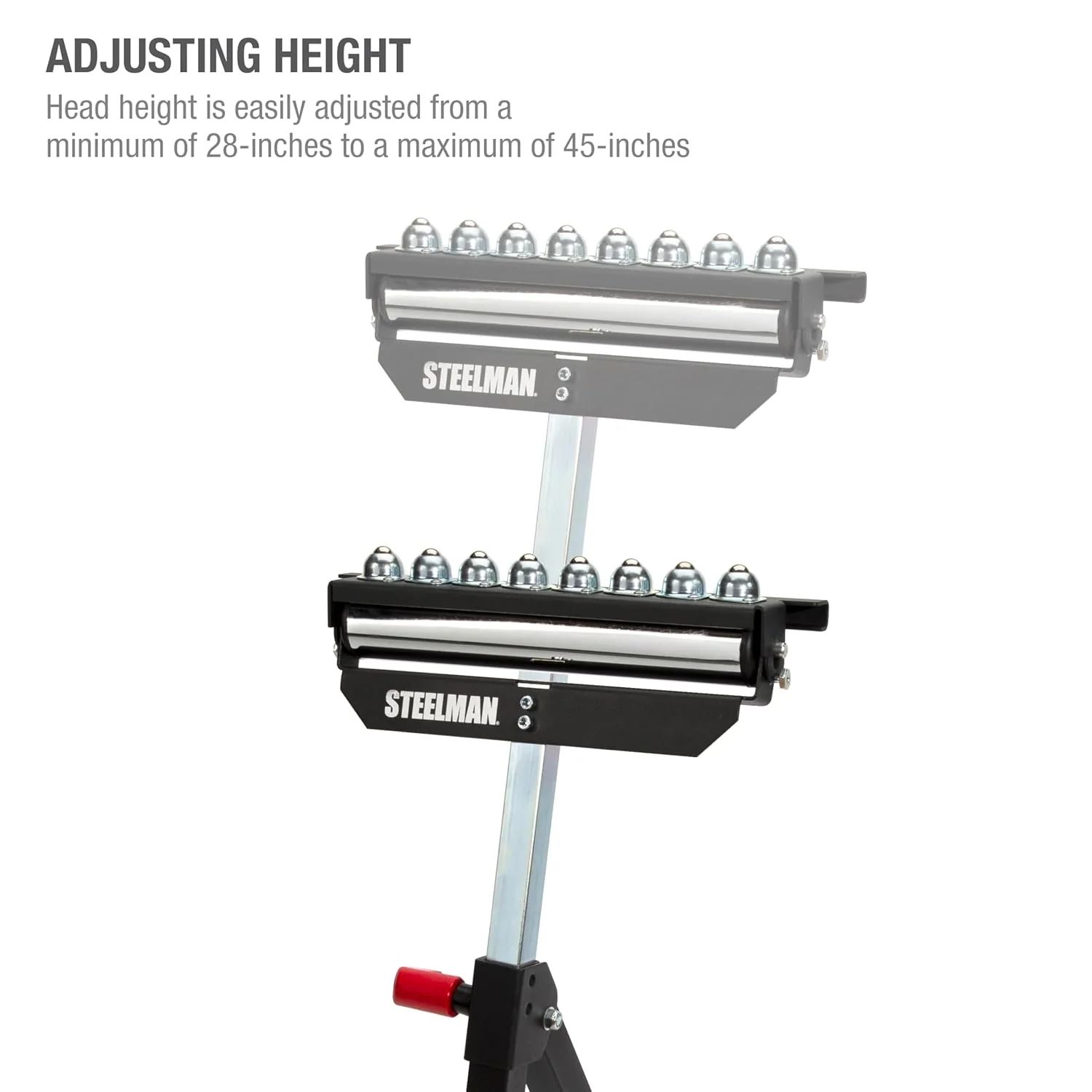 Steelman 67109 3-in-1 Material Support Roller Stand, Can Convert Between Material Stop, Single Roller, or Multi-Ball Head, Powder-Coated Steel, 150-pound Capacity - Image 4