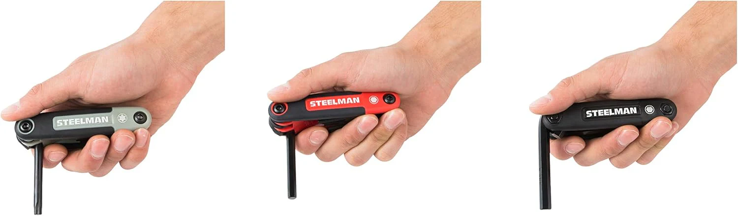 Steelman 41928 3-Piece Set Folding Hex Key Wrench Tools, SAE, Metric, and Torx Allen Wrench Sets, Chamfered Ends, Rubberized Grip - Image 7