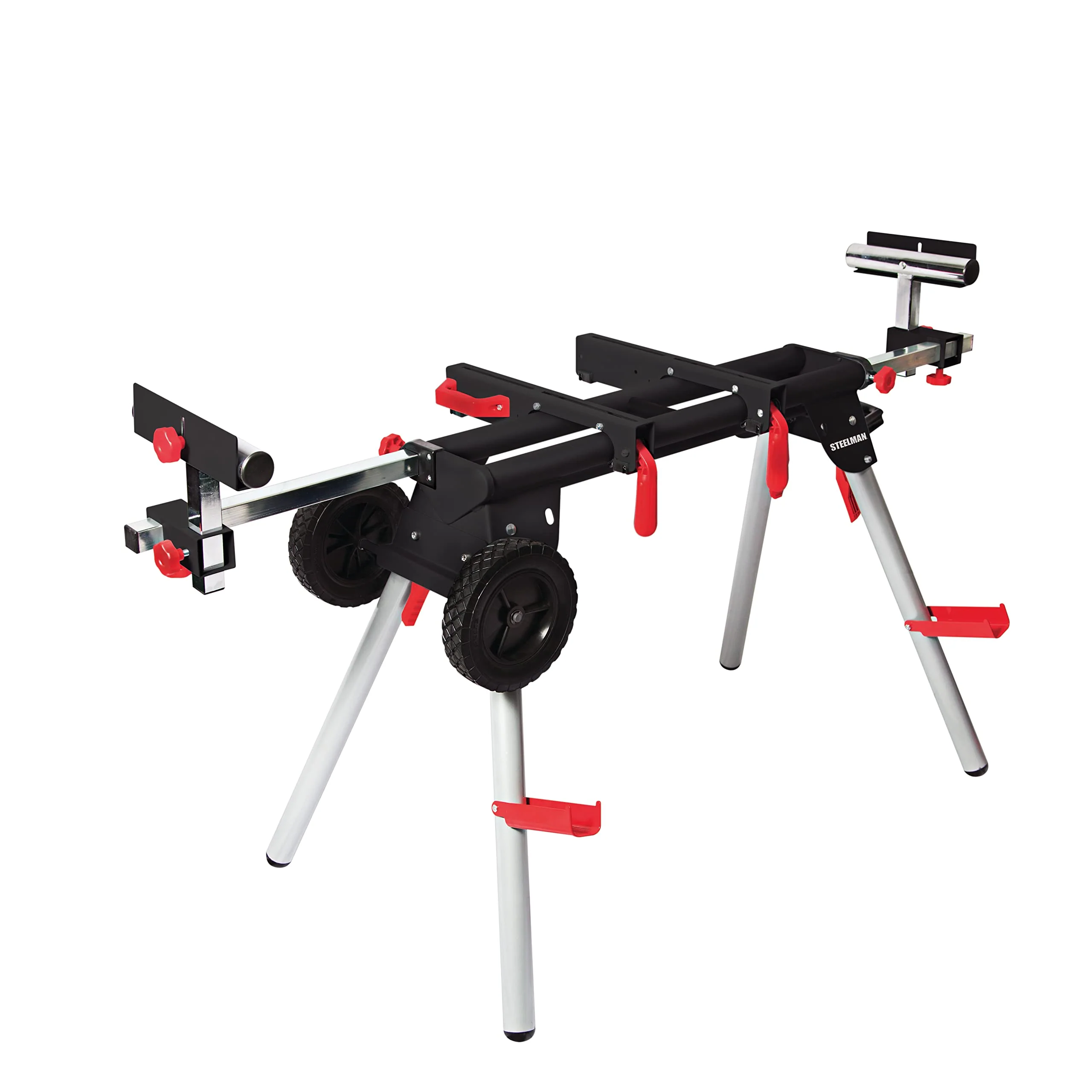 Steelman Contractor Miter Saw Mobile Workstation, Universal Mount, Steel Construction, Portable Folding Legs, Adjustable Width, Supports 500 lbs.