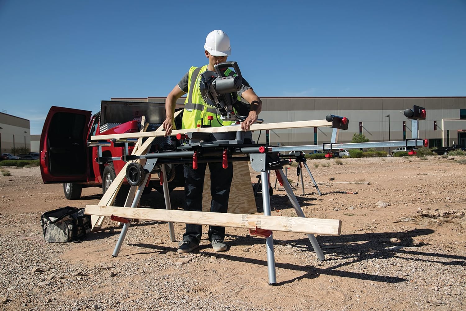 Steelman Contractor Miter Saw Mobile Workstation, Universal Mount, Steel Construction, Portable Folding Legs, Adjustable Width, Supports 500 lbs. - Image 9