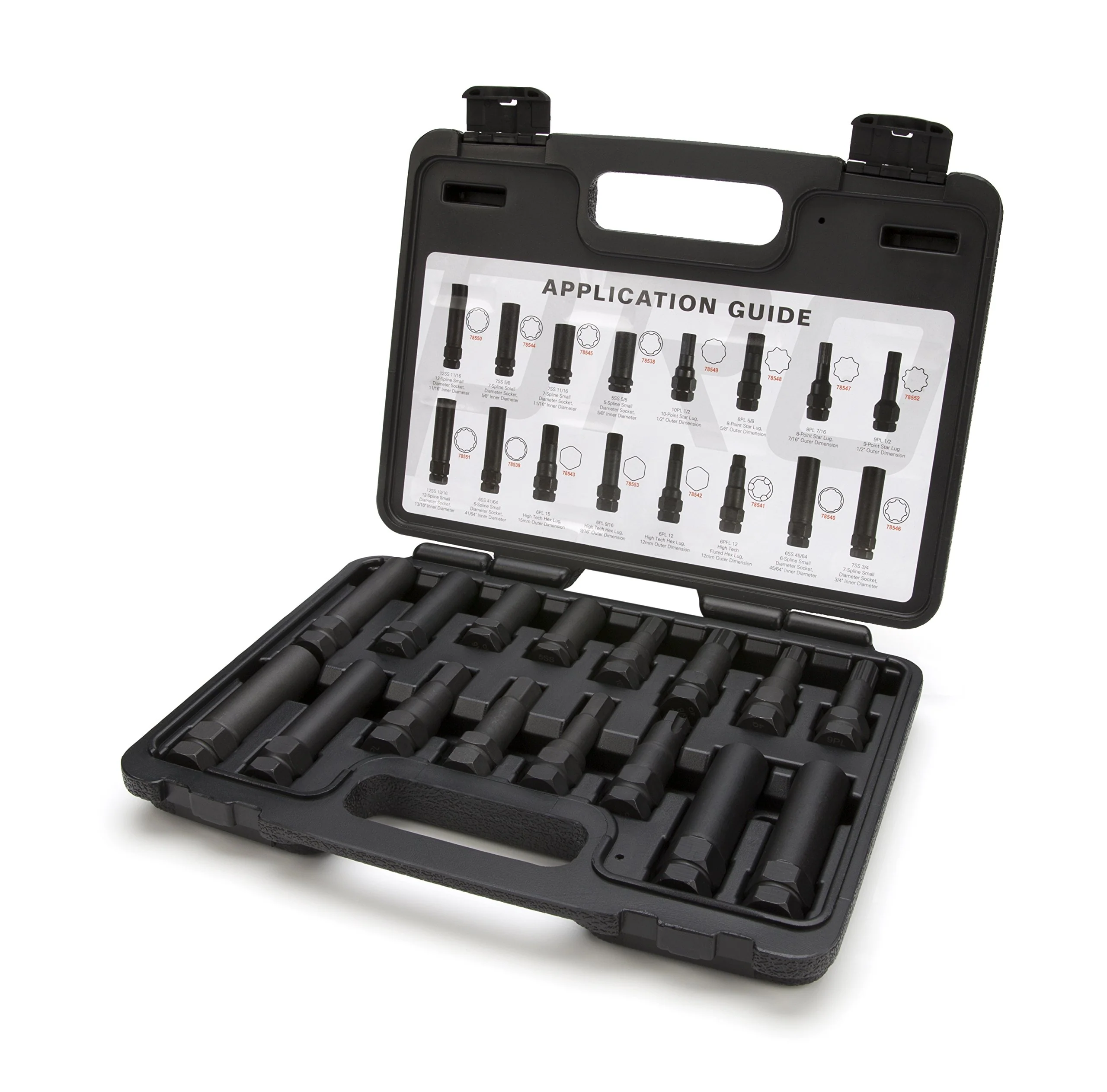 Steelman Pro 78537 16-Piece Locking Lug Nut Master Key Set for Auto Mechanics Variety of Spline Star and Hex Style Keys, Thin-Walled/Extra-Long Lug Keys, Double-Hex Heads