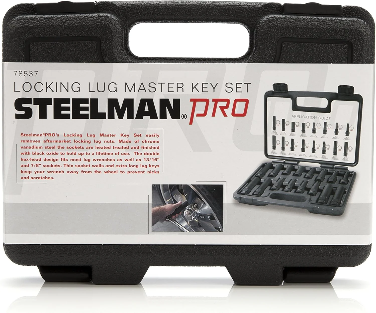 Steelman Pro 78537 16-Piece Locking Lug Nut Master Key Set for Auto Mechanics Variety of Spline Star and Hex Style Keys, Thin-Walled/Extra-Long Lug Keys, Double-Hex Heads - Image 8