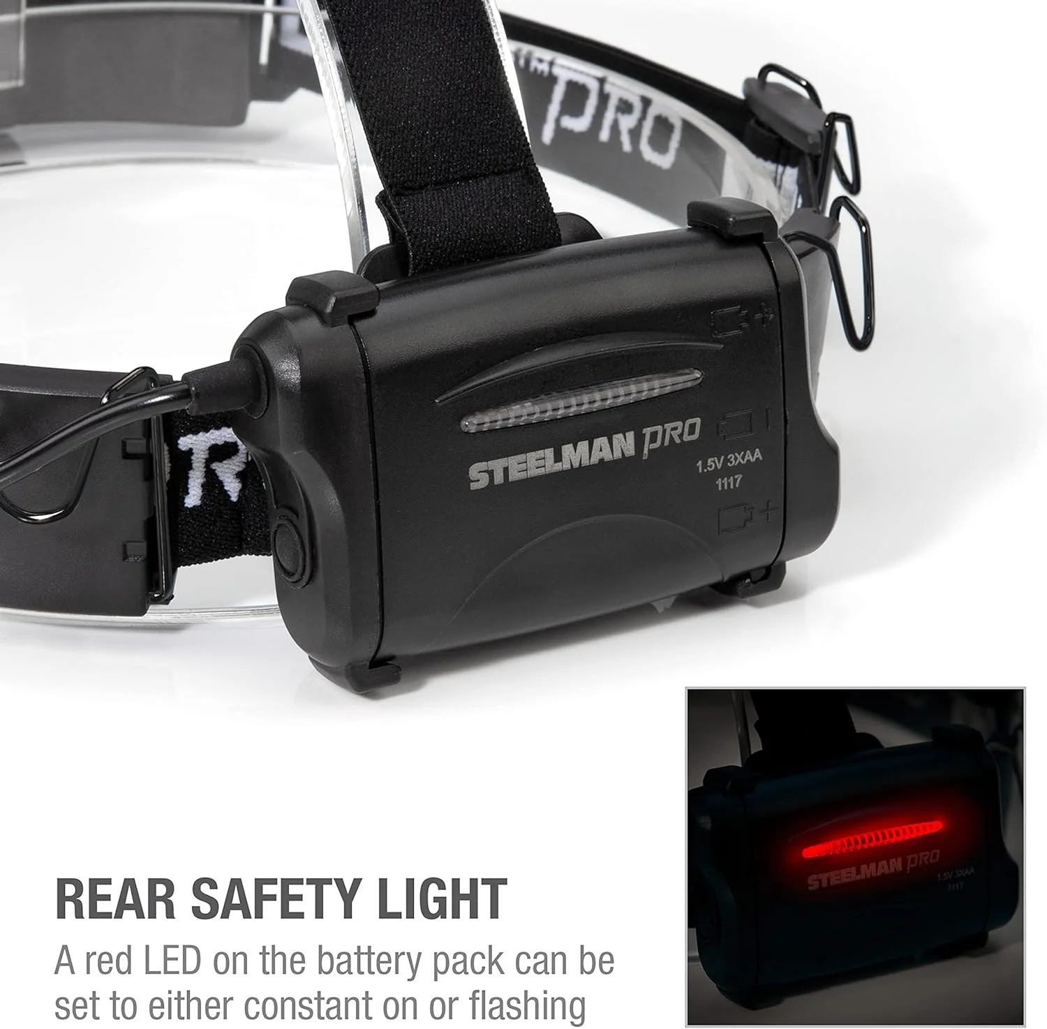 Steelman 79417 Pro Slim Profile Motion Activated LED Headlamp with Red LED Night Vision Mode and Rear Safety Flasher LED - Image 7