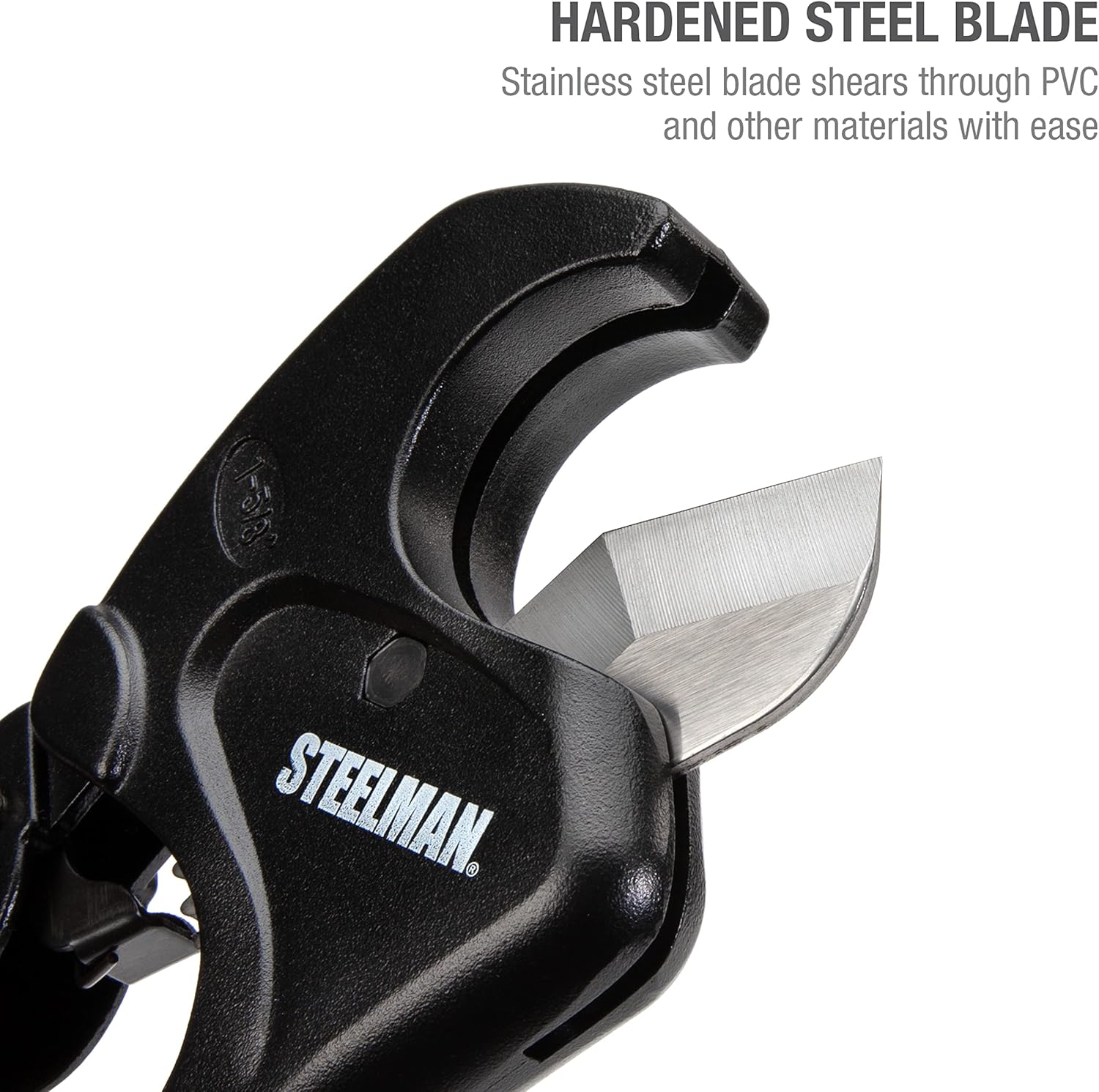 Steelman 42566 PVC Pipe Cutter Tool, Cuts 1-5/8-inch Plastic Tube, Ratcheting, Stainless Steel Blade - Image 4