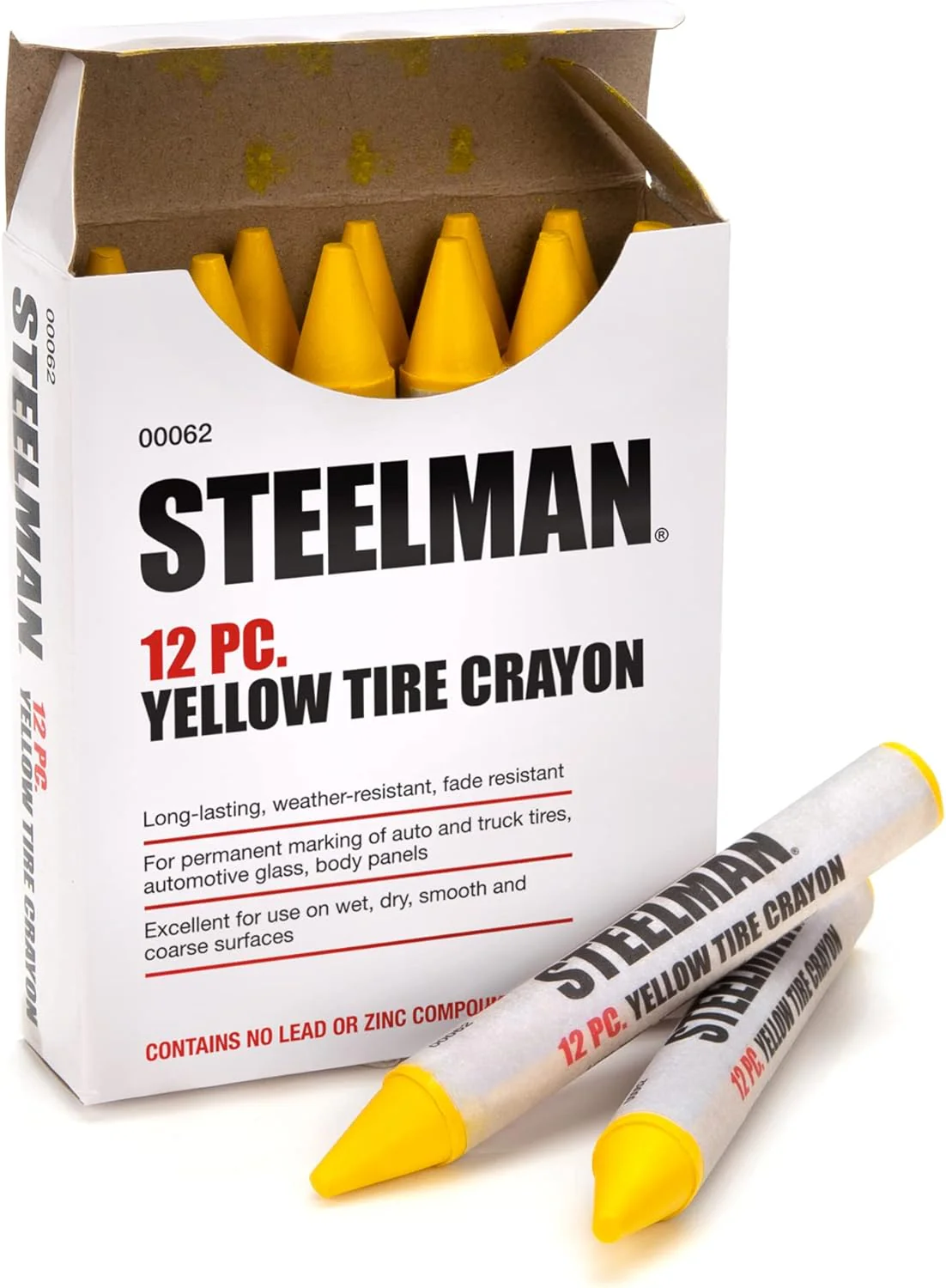 Steelman 00062 Yellow Tire Marking Crayons for Mechanics, Marks Damage on Wet and Dry Tires (Pack of 12) - Image 2