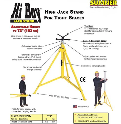 Sumner Hi Boy Jack Stand with Vee Head - Image 3