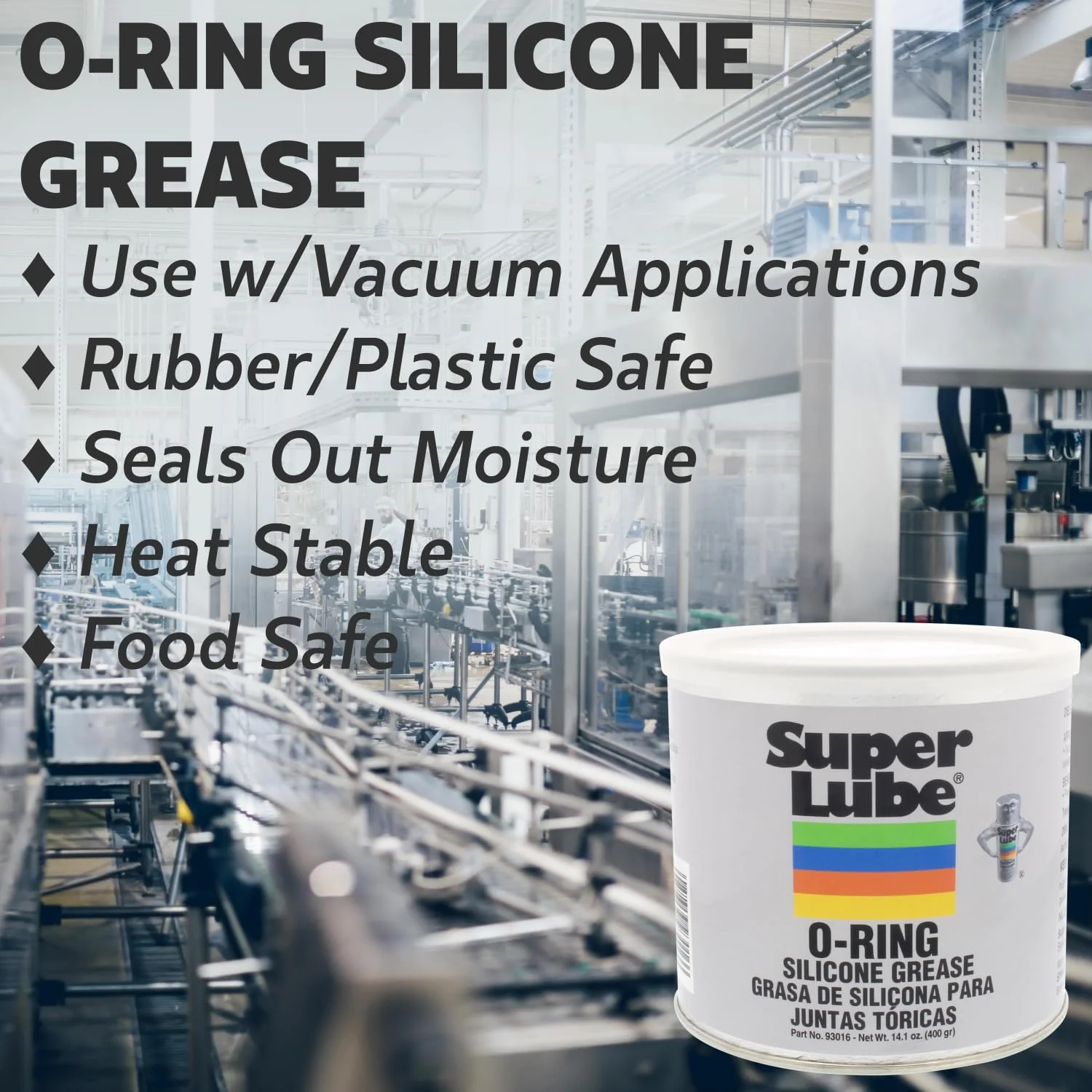 Super Lube Silicone O-Ring Grease Non-Curing Compound (Translucent White, 14.1oz/400g Canister) | NSF Certified Food Grade & Clean | Heat Stable - Image 2